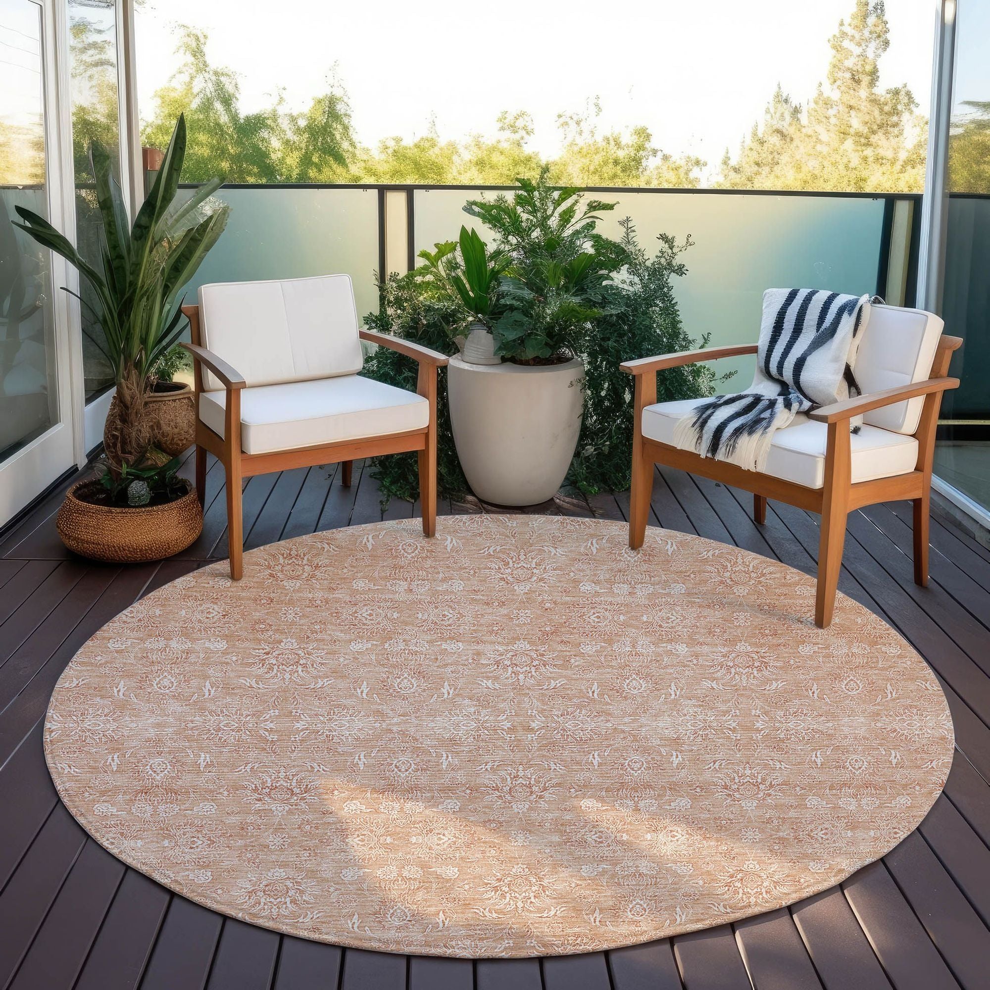 Machine Washable Coral Orange Rug - Indoor / Outdoor - Kids / Pet Friendly Floral Print Rug