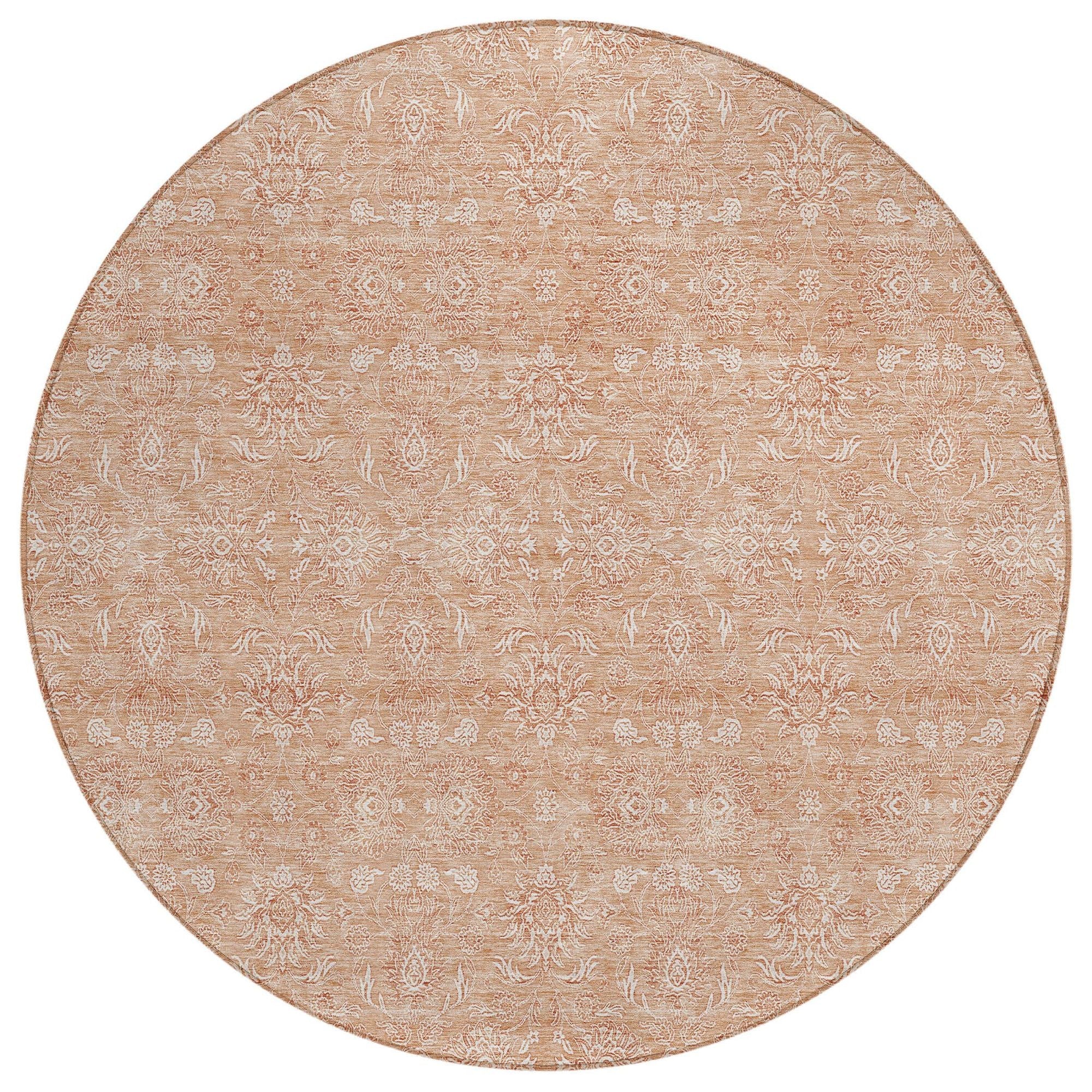 Machine Washable Coral Orange Rug - Indoor / Outdoor - Kids / Pet Friendly Floral Print Rug