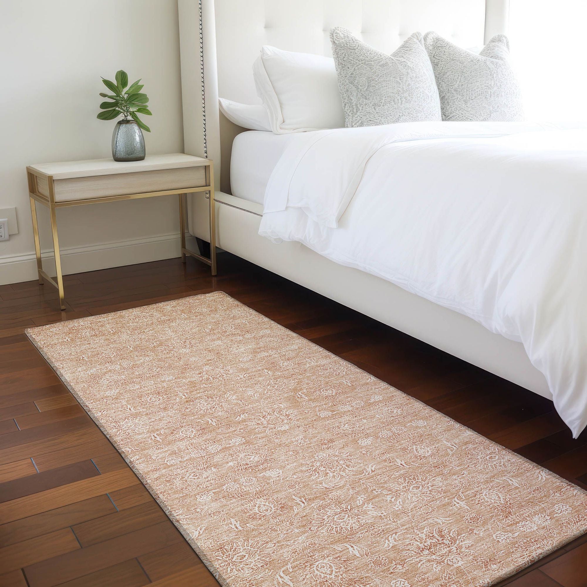 Machine Washable Coral Orange Rug - Indoor / Outdoor - Kids / Pet Friendly Floral Print Rug