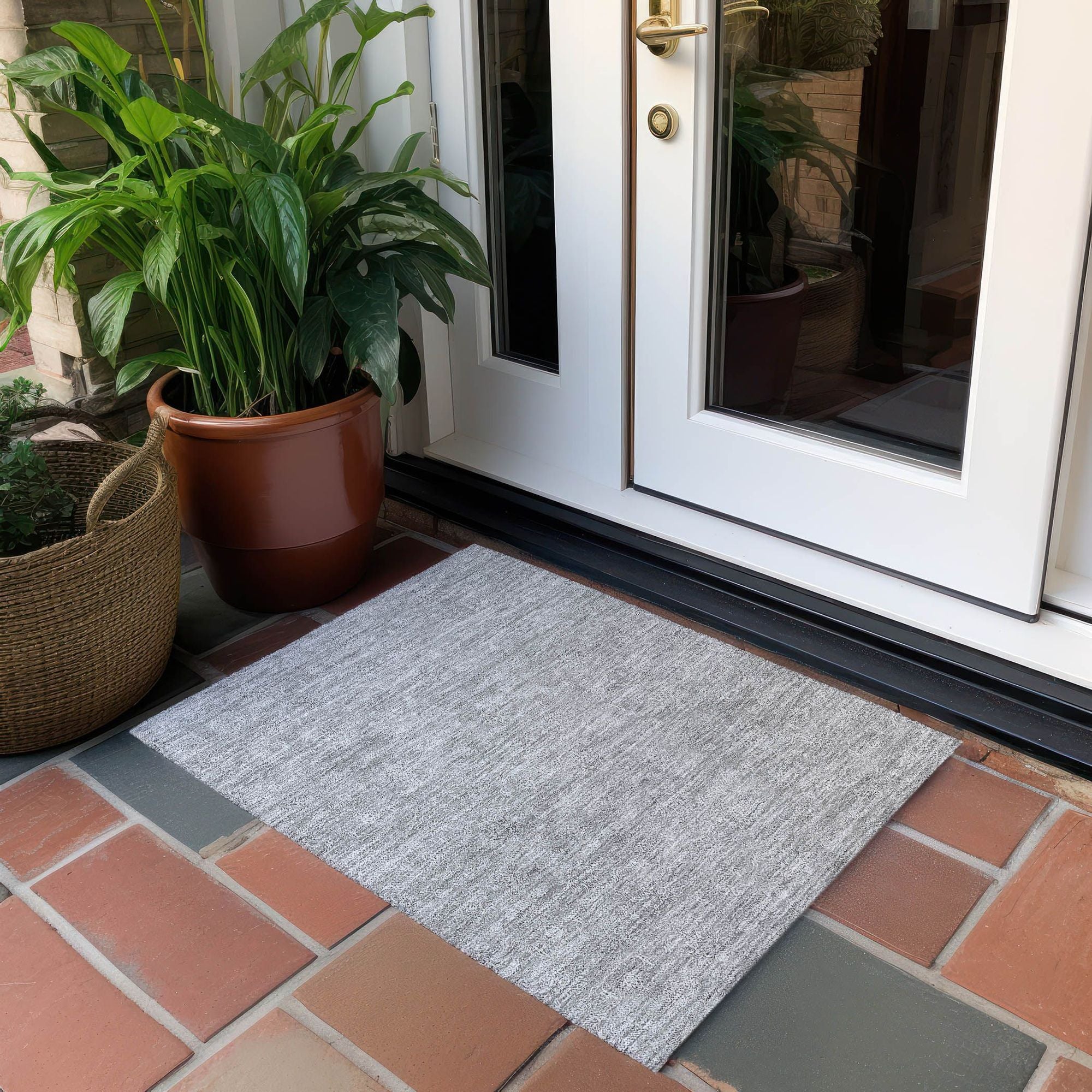 Machine Washable Gray Rug - Indoor / Outdoor - Kids / Pet Friendly Floral Print Rug