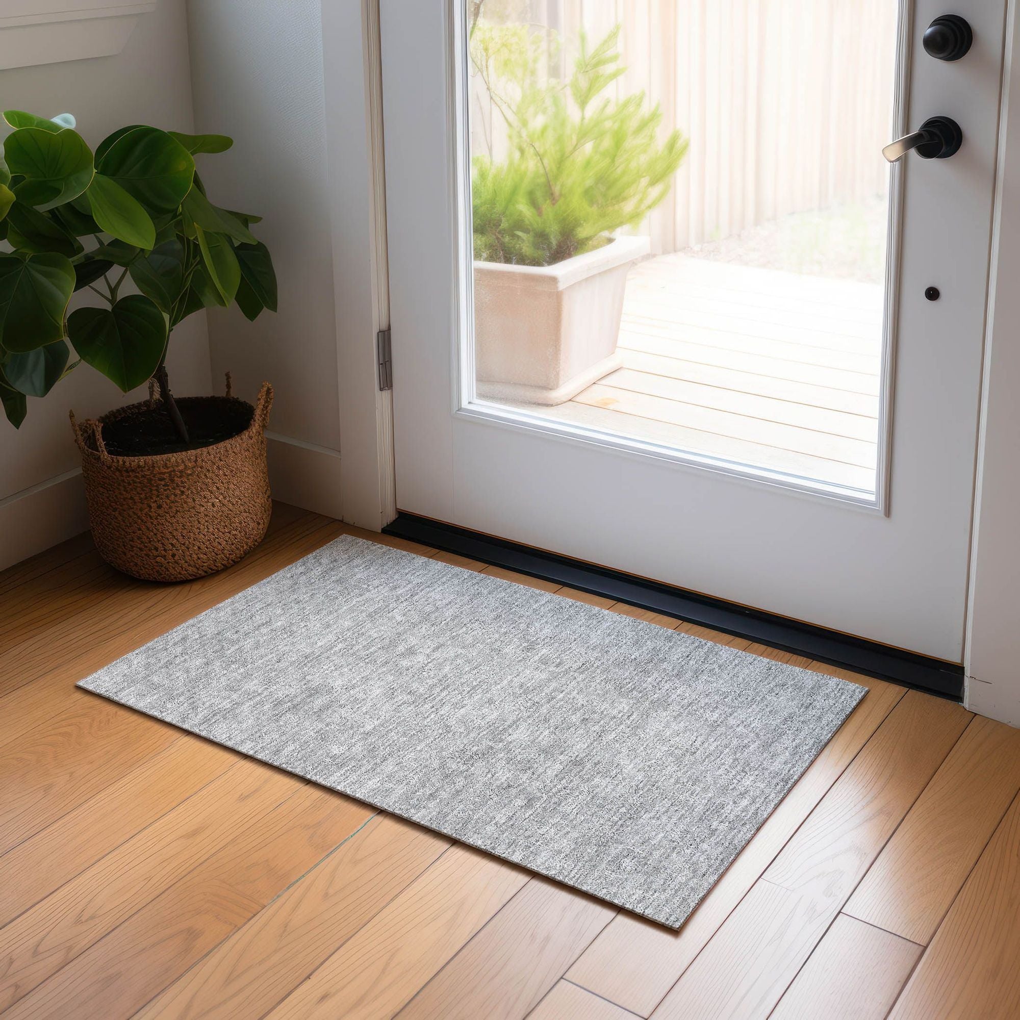 Machine Washable Gray Rug - Indoor / Outdoor - Kids / Pet Friendly Floral Print Rug