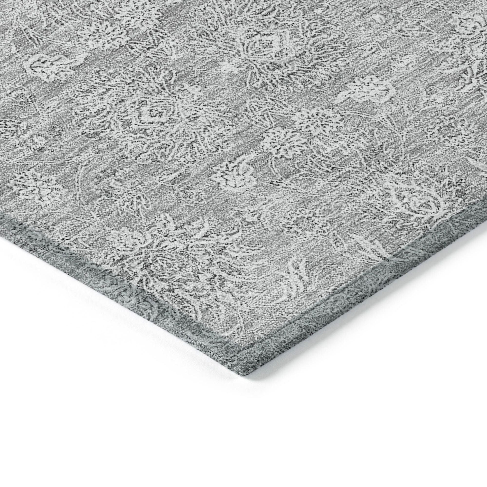 Machine Washable Gray Rug - Indoor / Outdoor - Kids / Pet Friendly Floral Print Rug