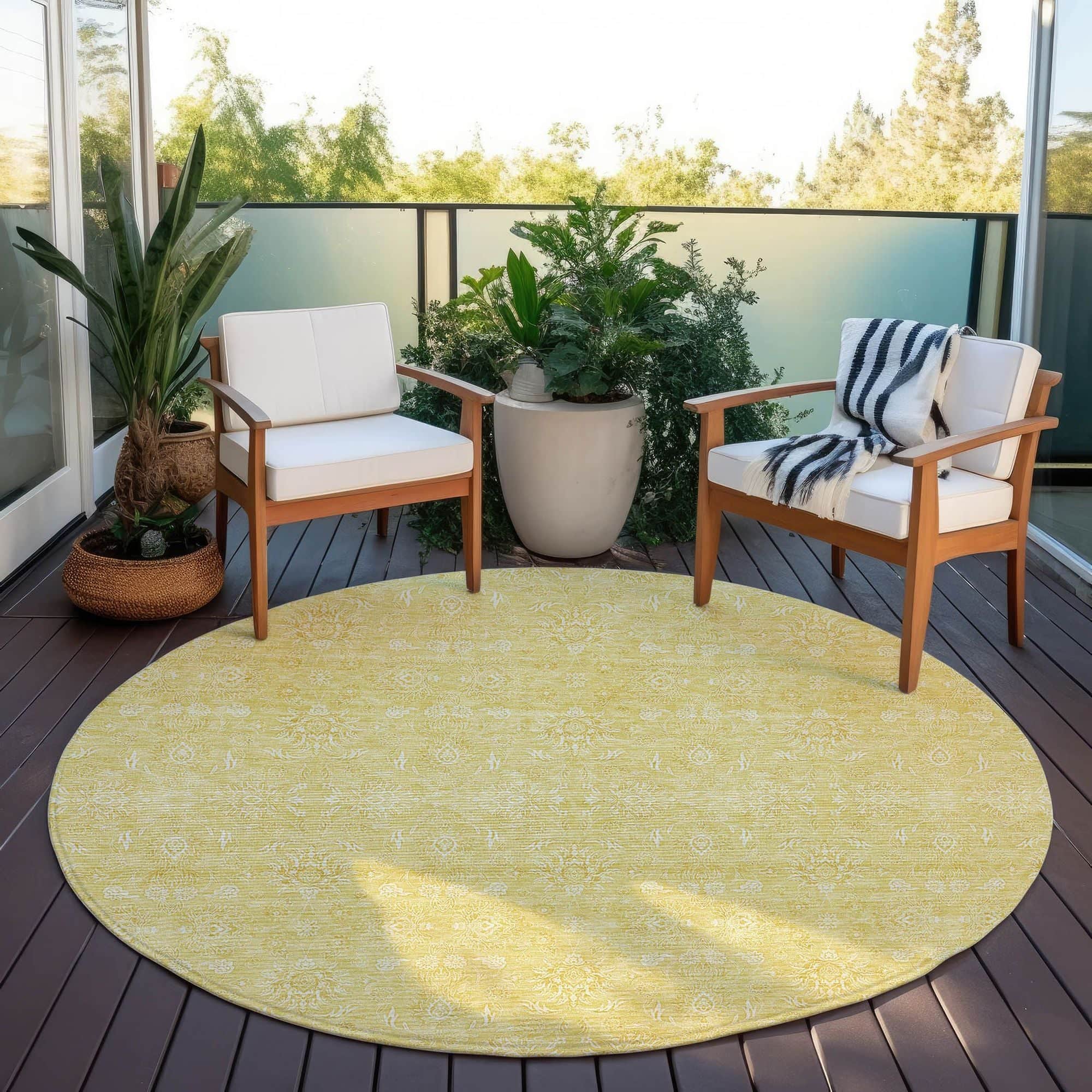 Machine Washable Honey Gold Rug - Indoor / Outdoor - Kids / Pet Friendly Floral Print Rug