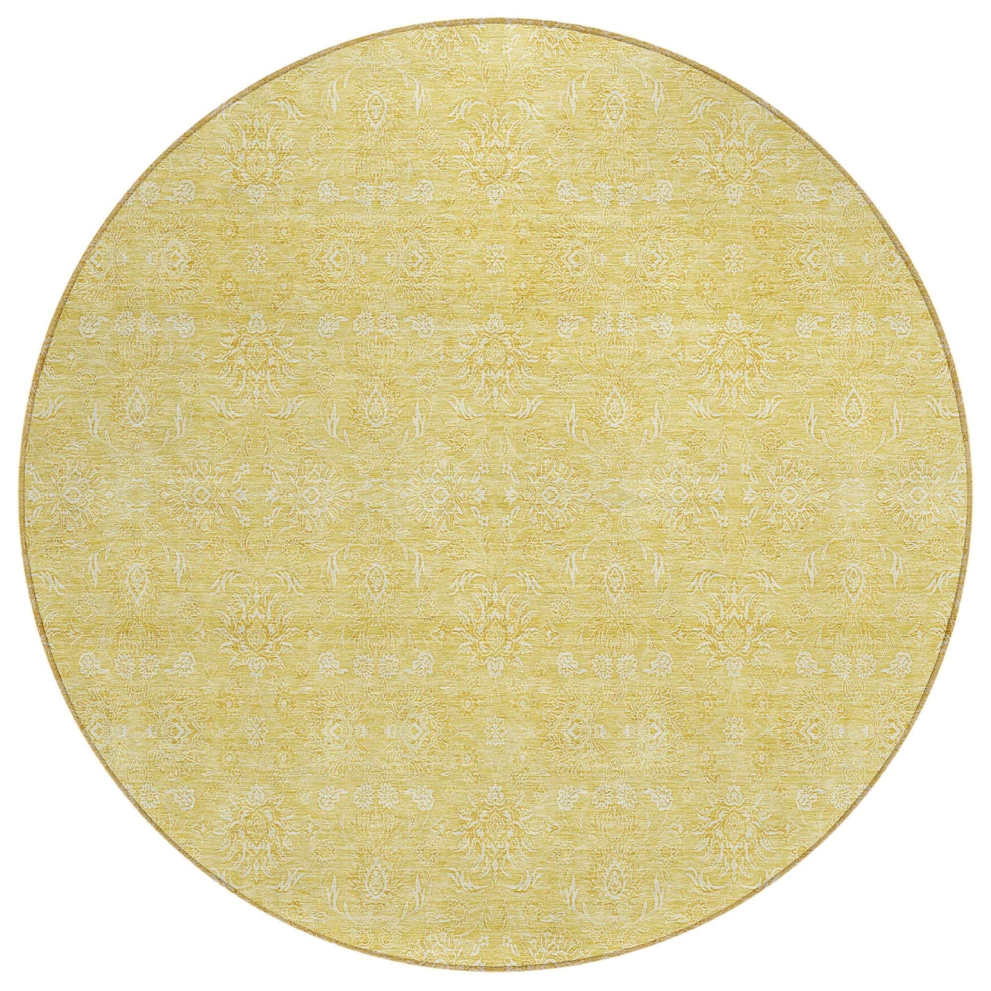 Machine Washable Honey Gold Rug - Indoor / Outdoor - Kids / Pet Friendly Floral Print Rug