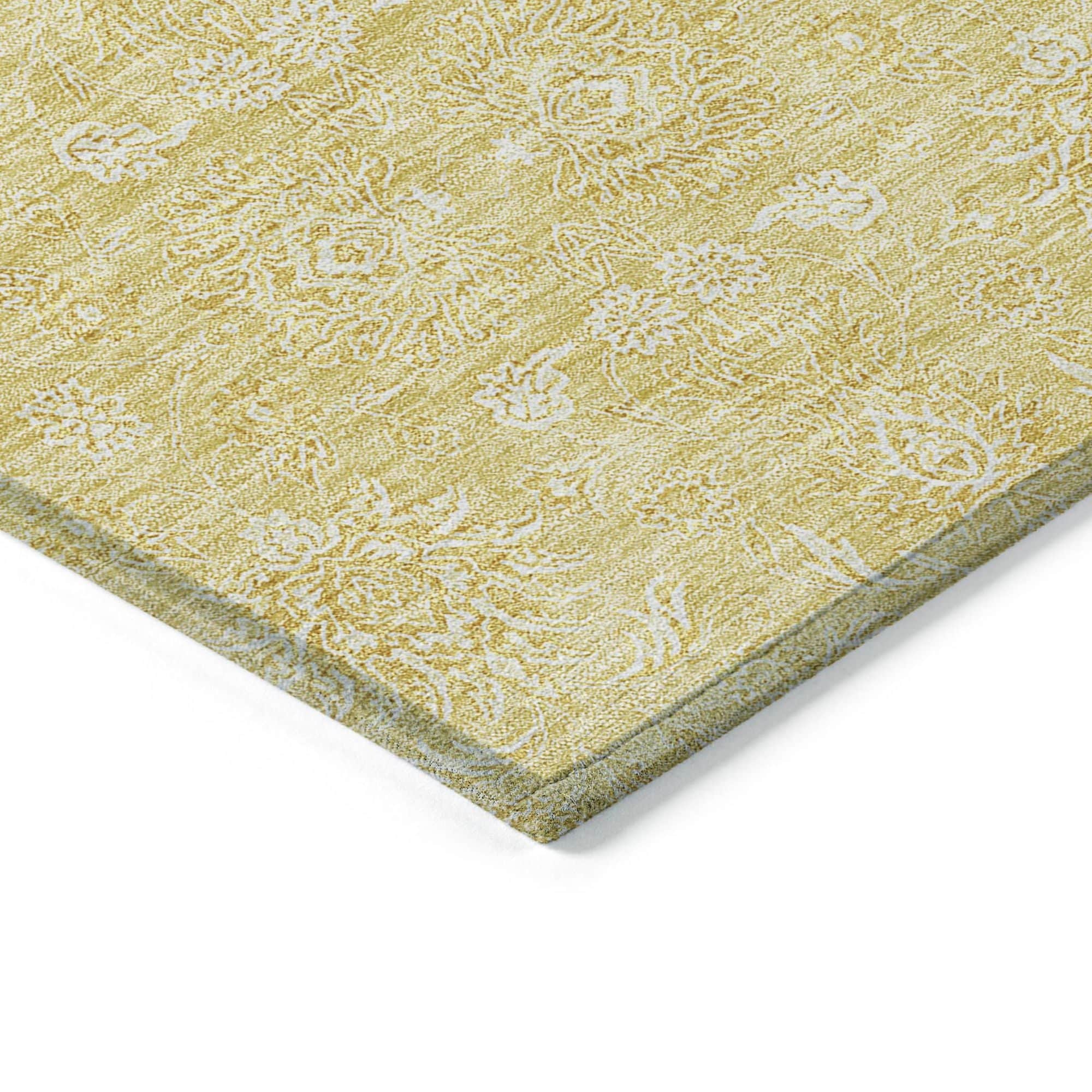 Machine Washable Honey Gold Rug - Indoor / Outdoor - Kids / Pet Friendly Floral Print Rug