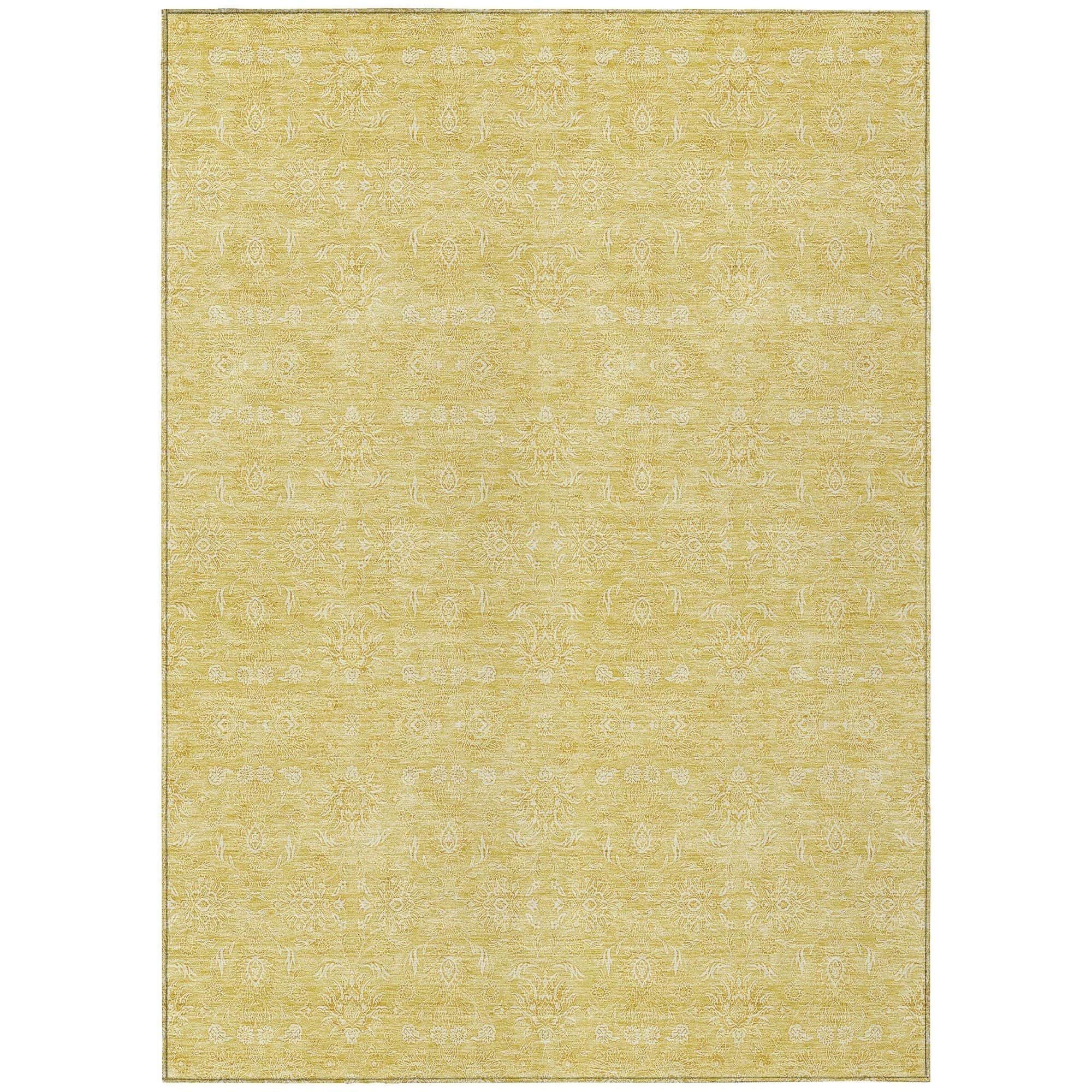 Machine Washable Honey Gold Rug - Indoor / Outdoor - Kids / Pet Friendly Floral Print Rug