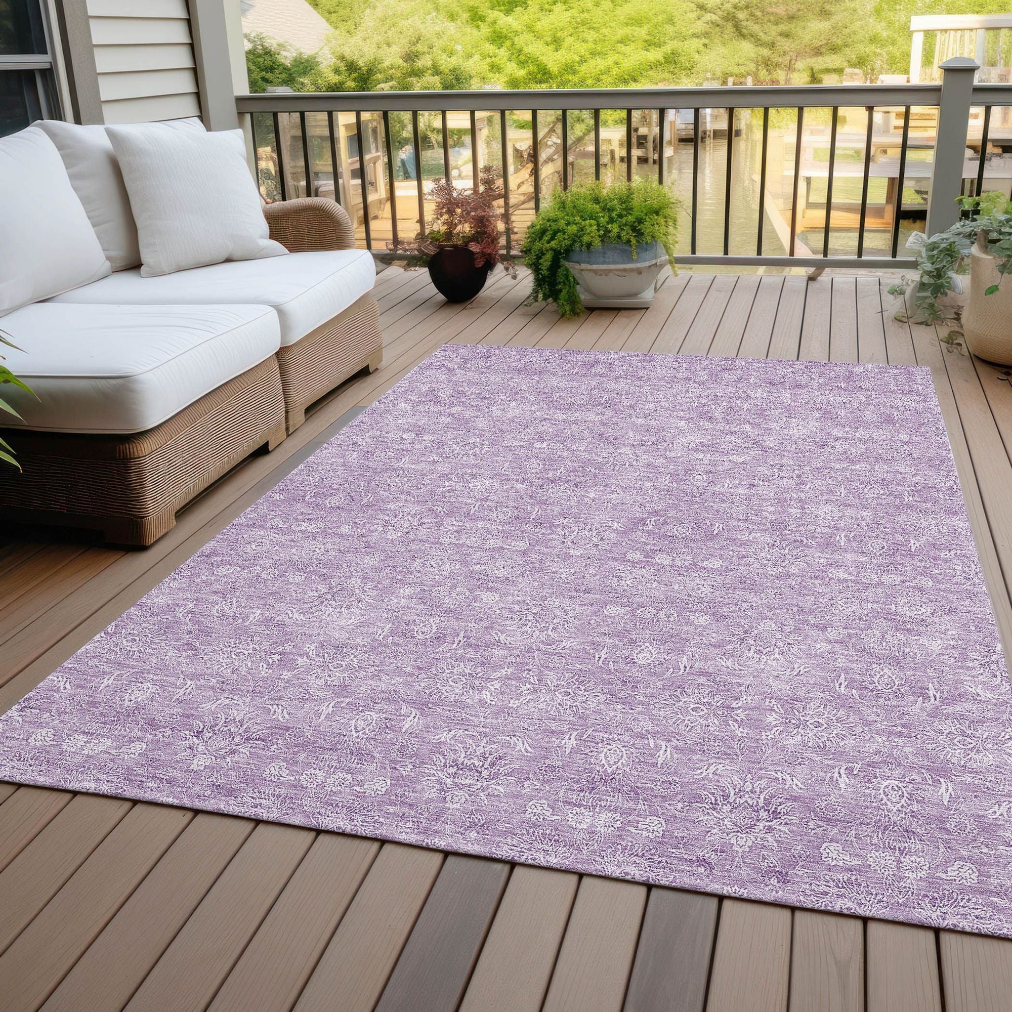 Machine Washable Lavender Purple Rug - Indoor / Outdoor - Kids / Pet Friendly Floral Print Rug