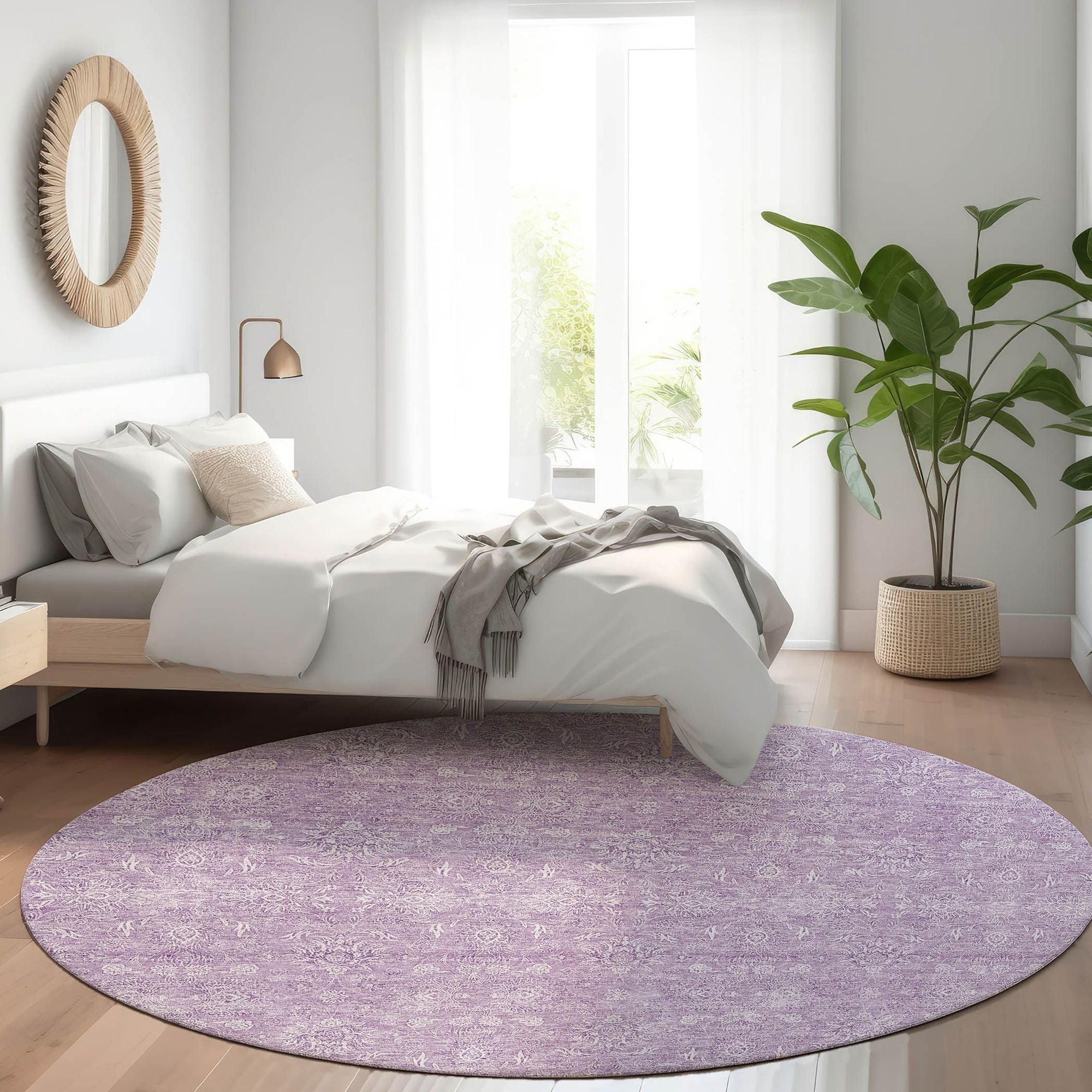 Machine Washable Lavender Purple Rug - Indoor / Outdoor - Kids / Pet Friendly Floral Print Rug