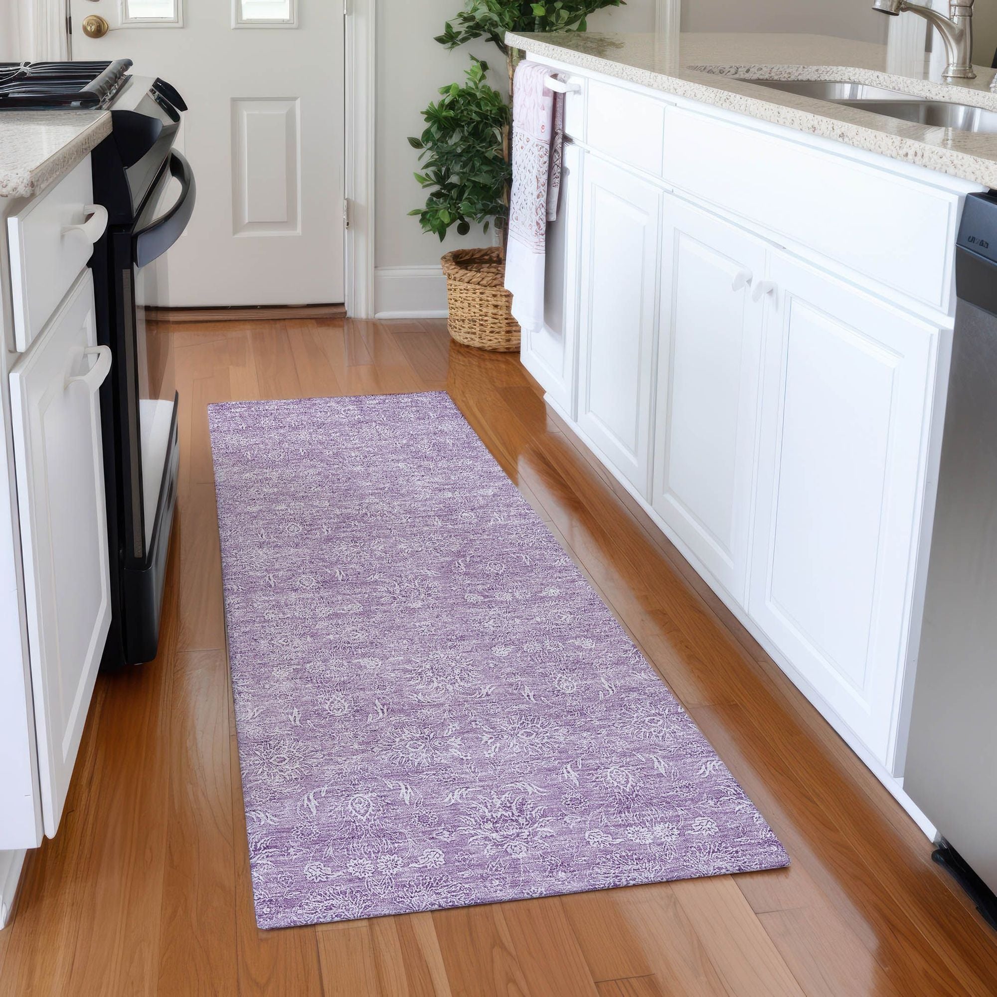 Machine Washable Lavender Purple Rug - Indoor / Outdoor - Kids / Pet Friendly Floral Print Rug