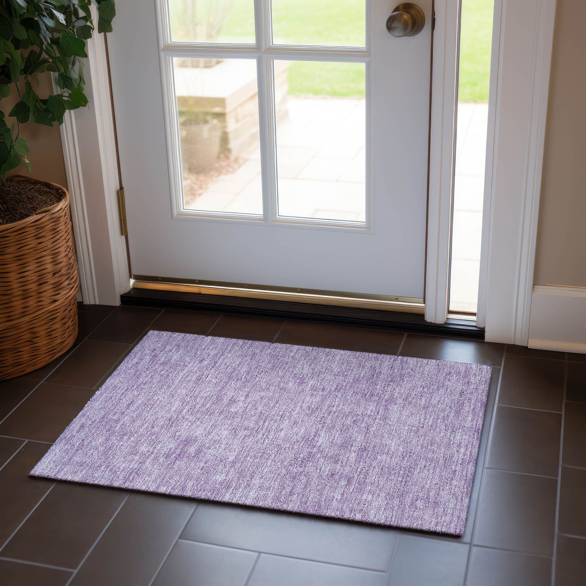Machine Washable Lavender Purple Rug - Indoor / Outdoor - Kids / Pet Friendly Floral Print Rug