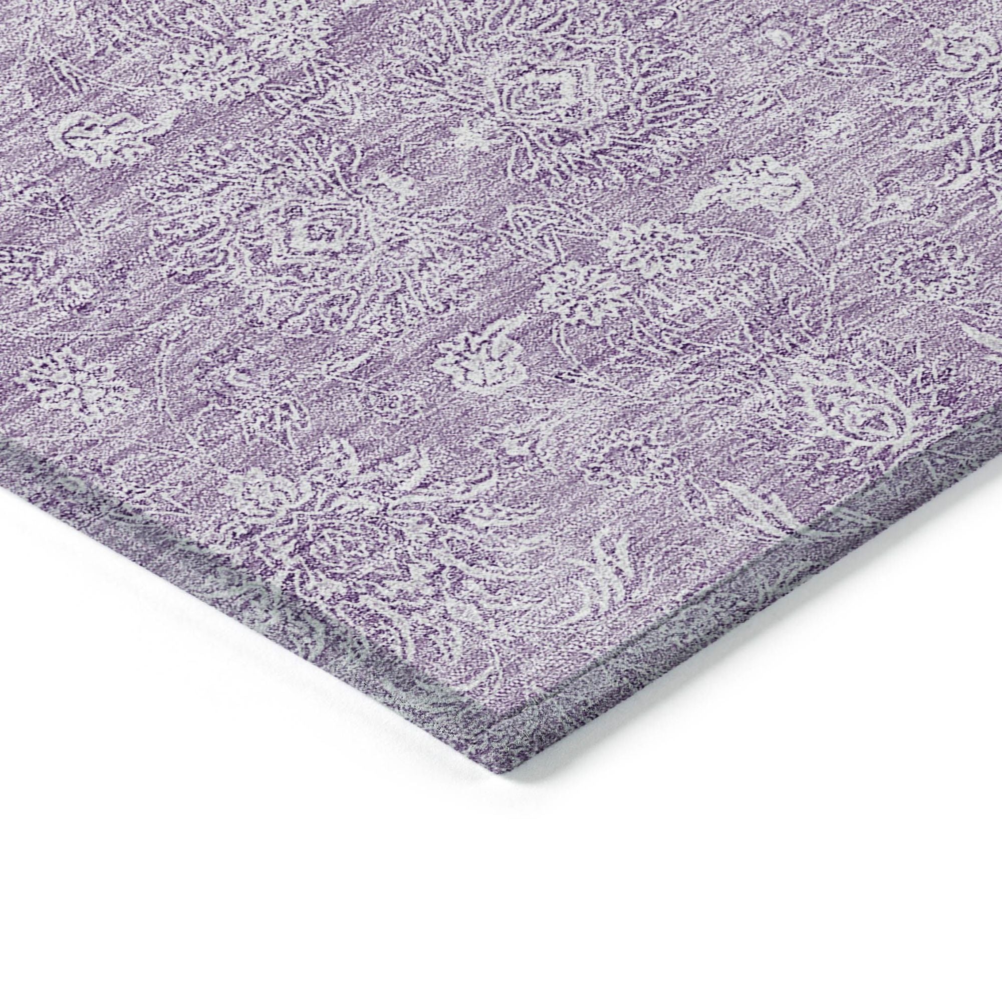 Machine Washable Lavender Purple Rug - Indoor / Outdoor - Kids / Pet Friendly Floral Print Rug