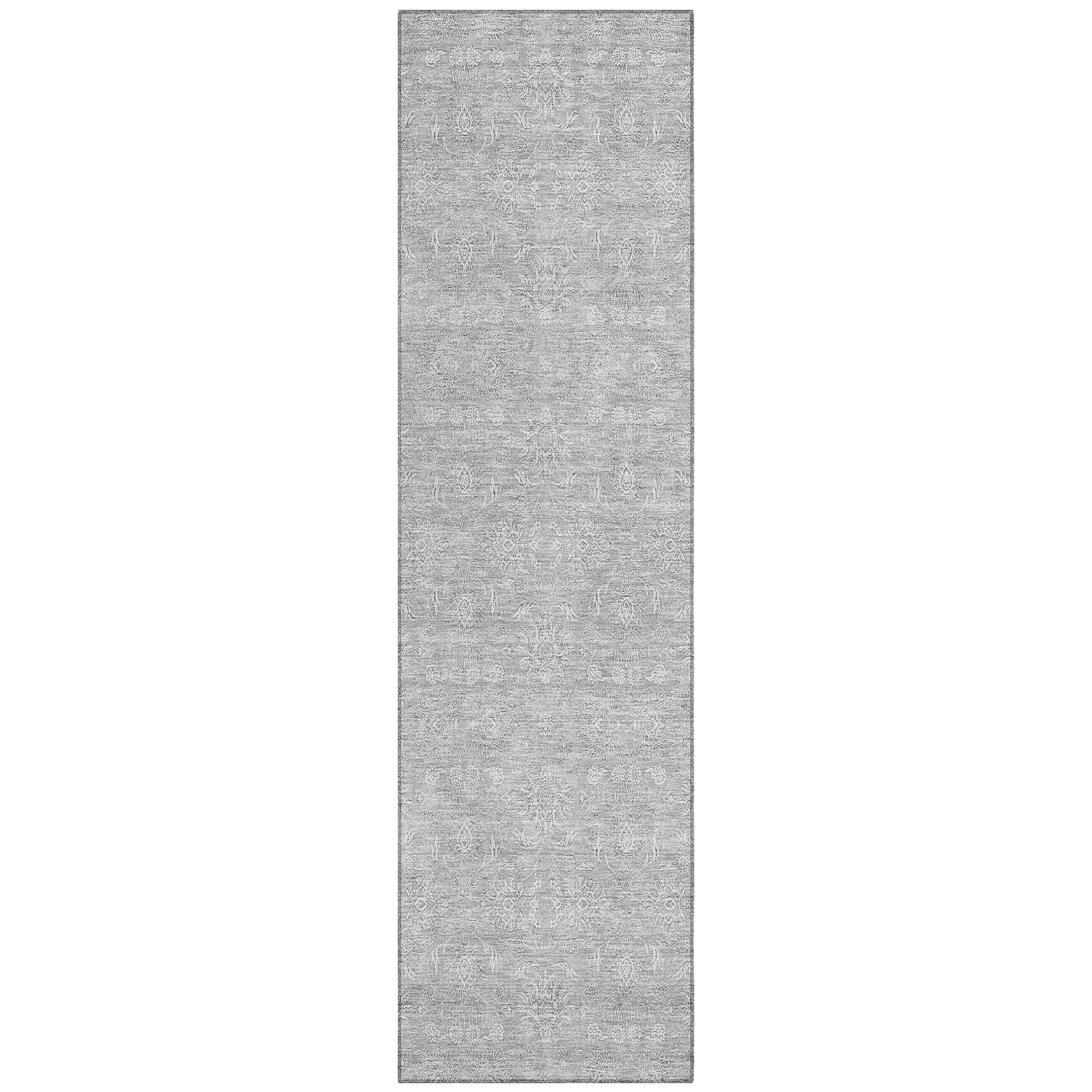 Machine Washable Silver Gray Rug - Indoor / Outdoor - Kids / Pet Friendly Floral Print Rug