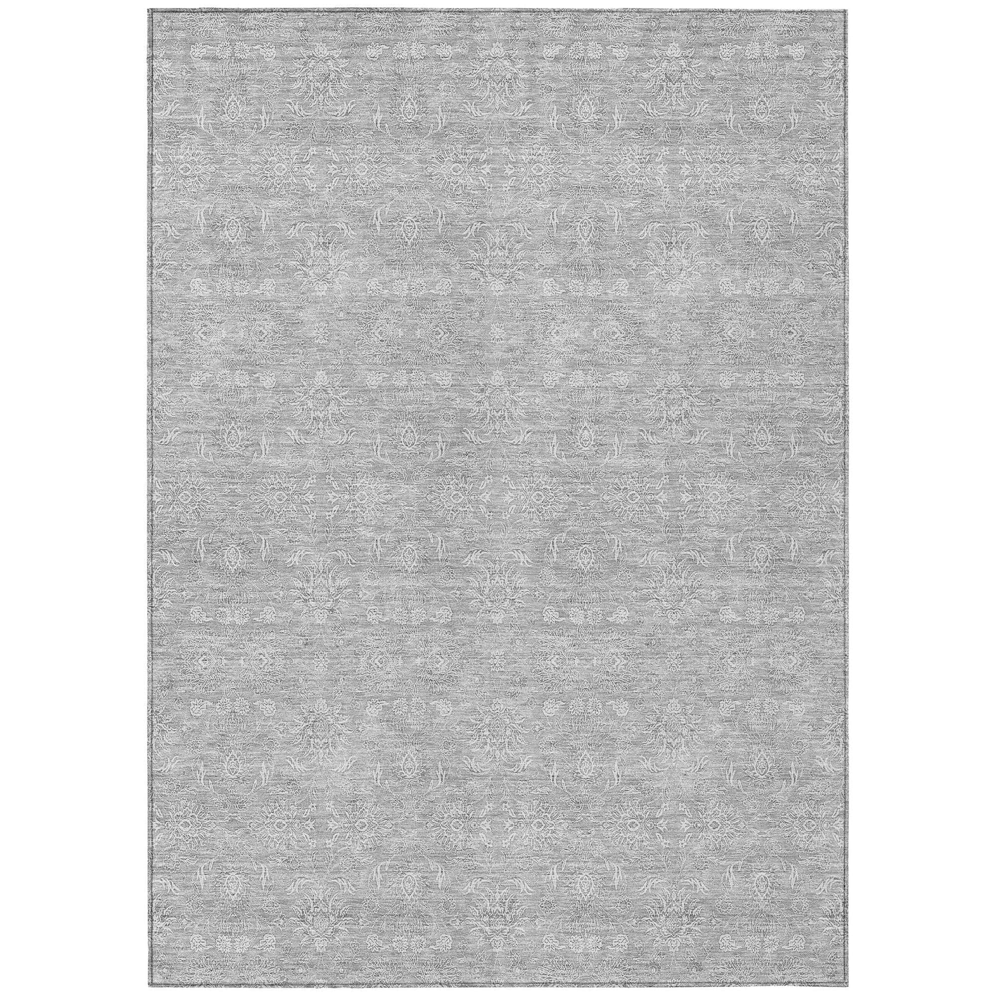 Machine Washable Silver Gray Rug - Indoor / Outdoor - Kids / Pet Friendly Floral Print Rug