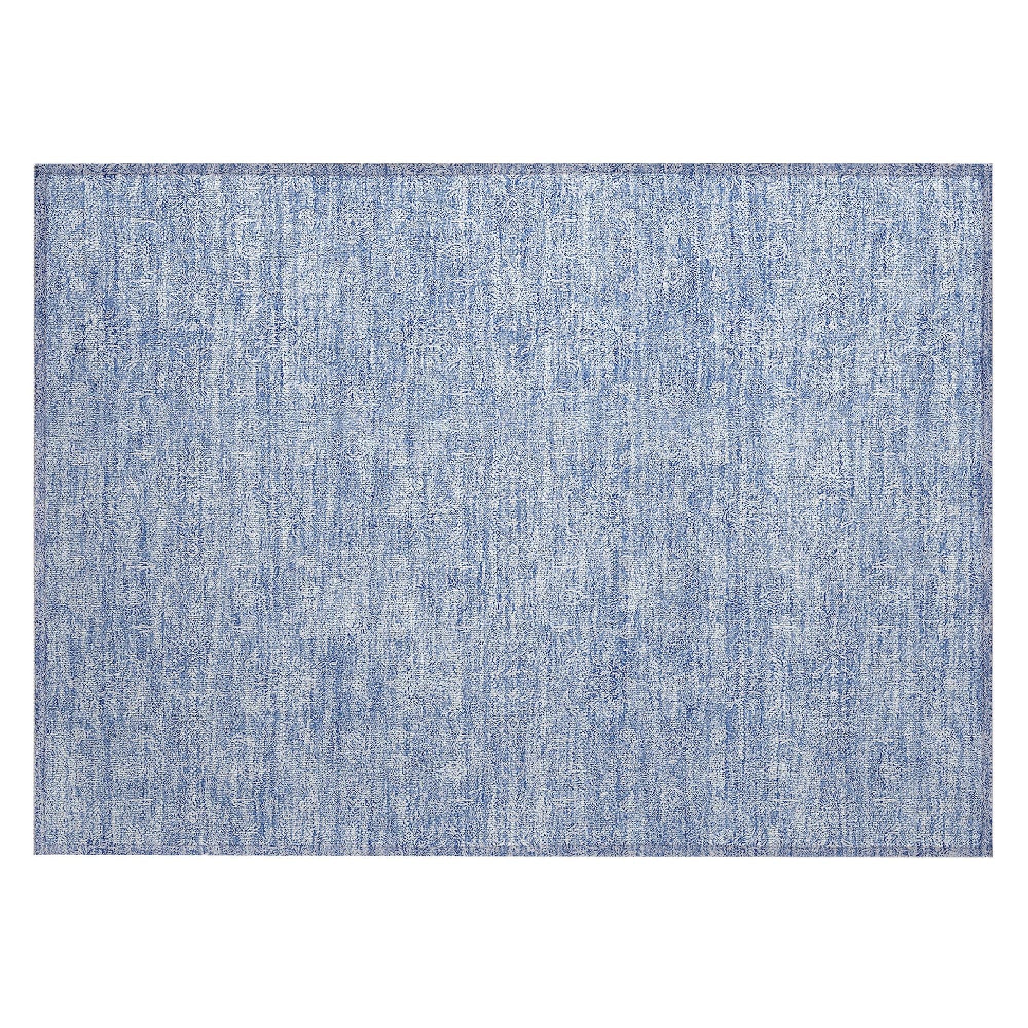 Machine Washable Sky Blue Rug - Indoor / Outdoor - Kids / Pet Friendly Floral Print Rug