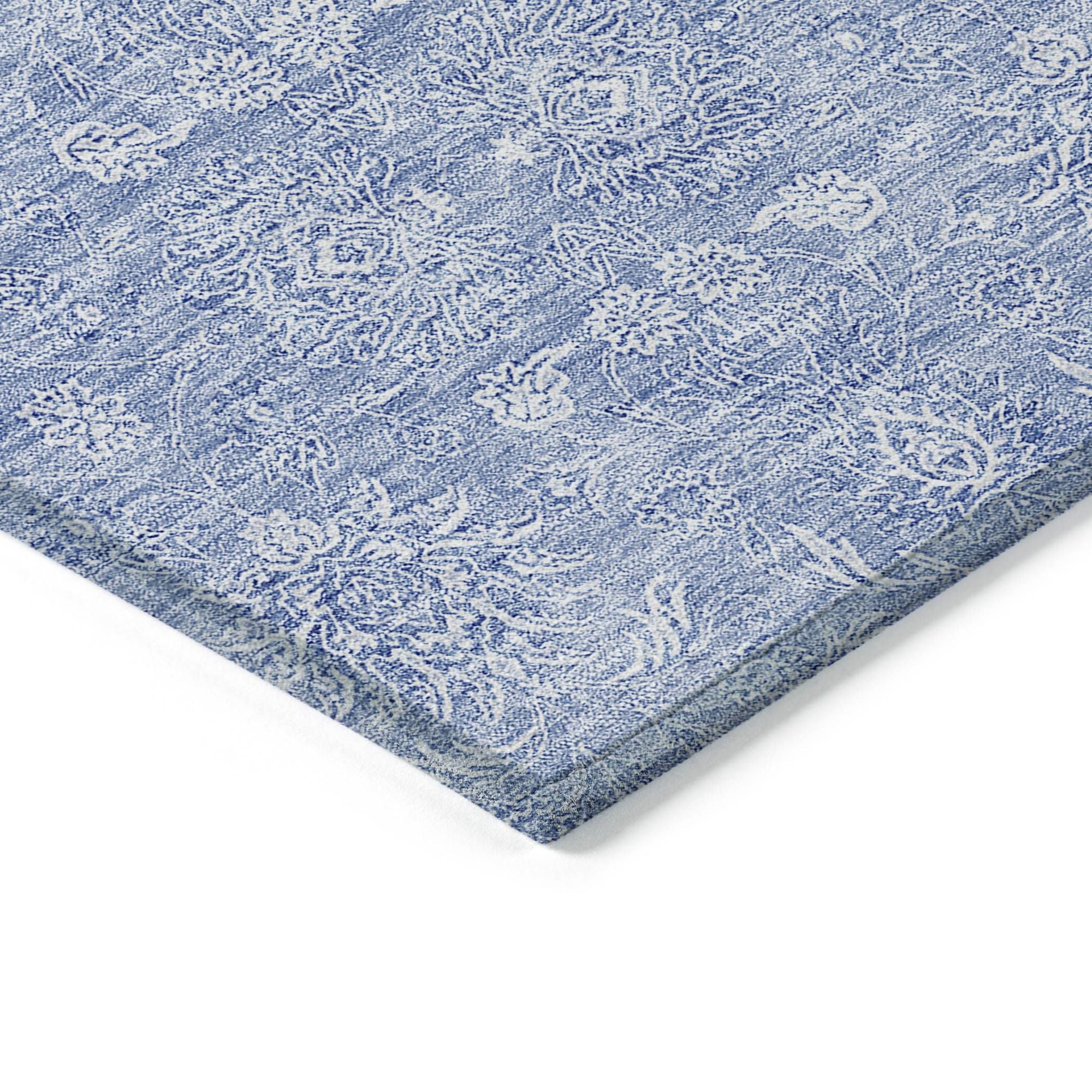 Machine Washable Sky Blue Rug - Indoor / Outdoor - Kids / Pet Friendly Floral Print Rug