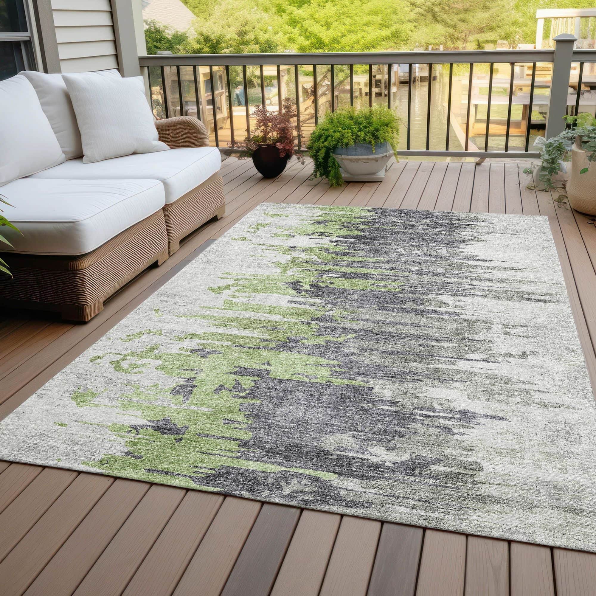 Machine Washable Green Rug - Indoor / Outdoor - Kids / Pet Friendly Modern Print Rug