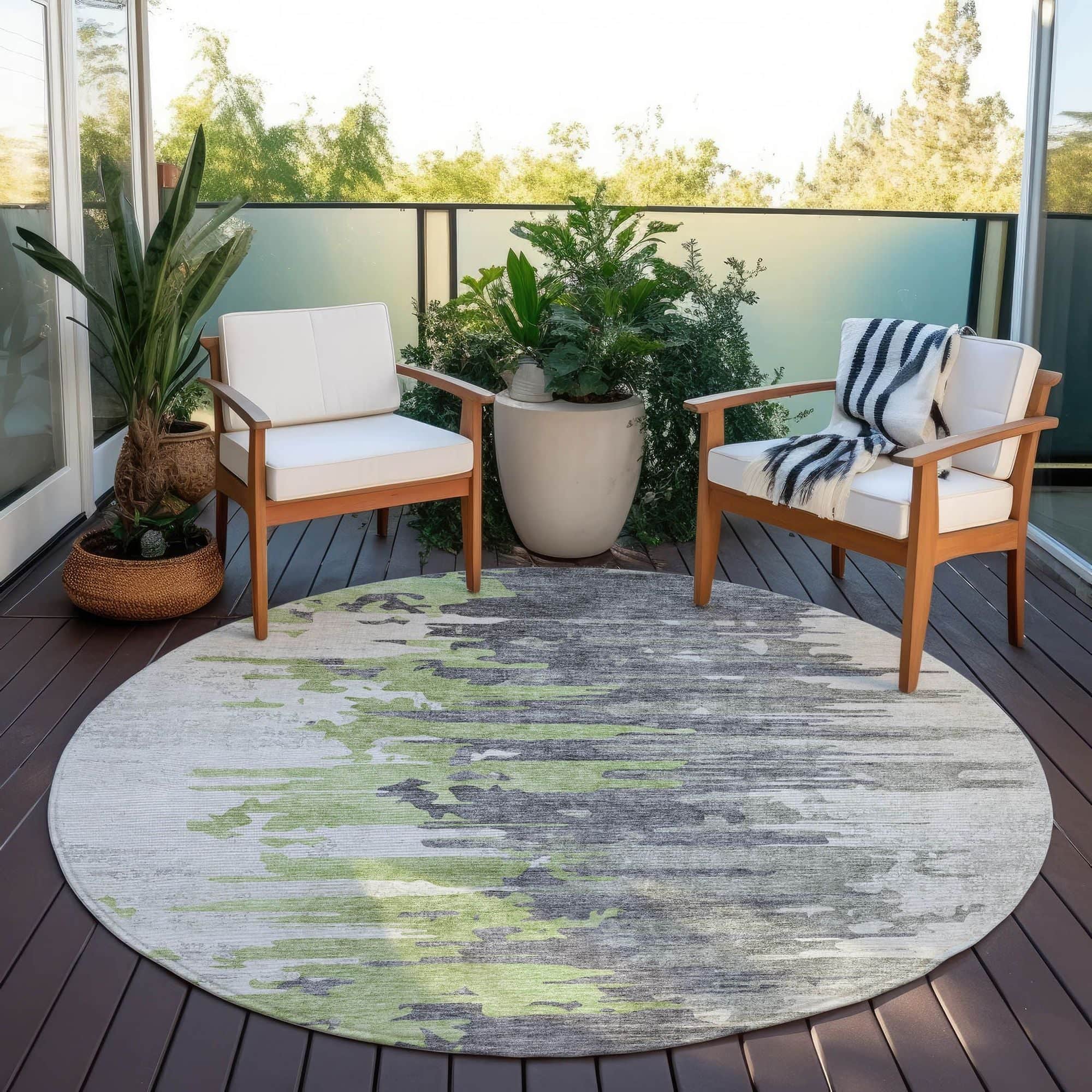 Machine Washable Green Rug - Indoor / Outdoor - Kids / Pet Friendly Modern Print Rug