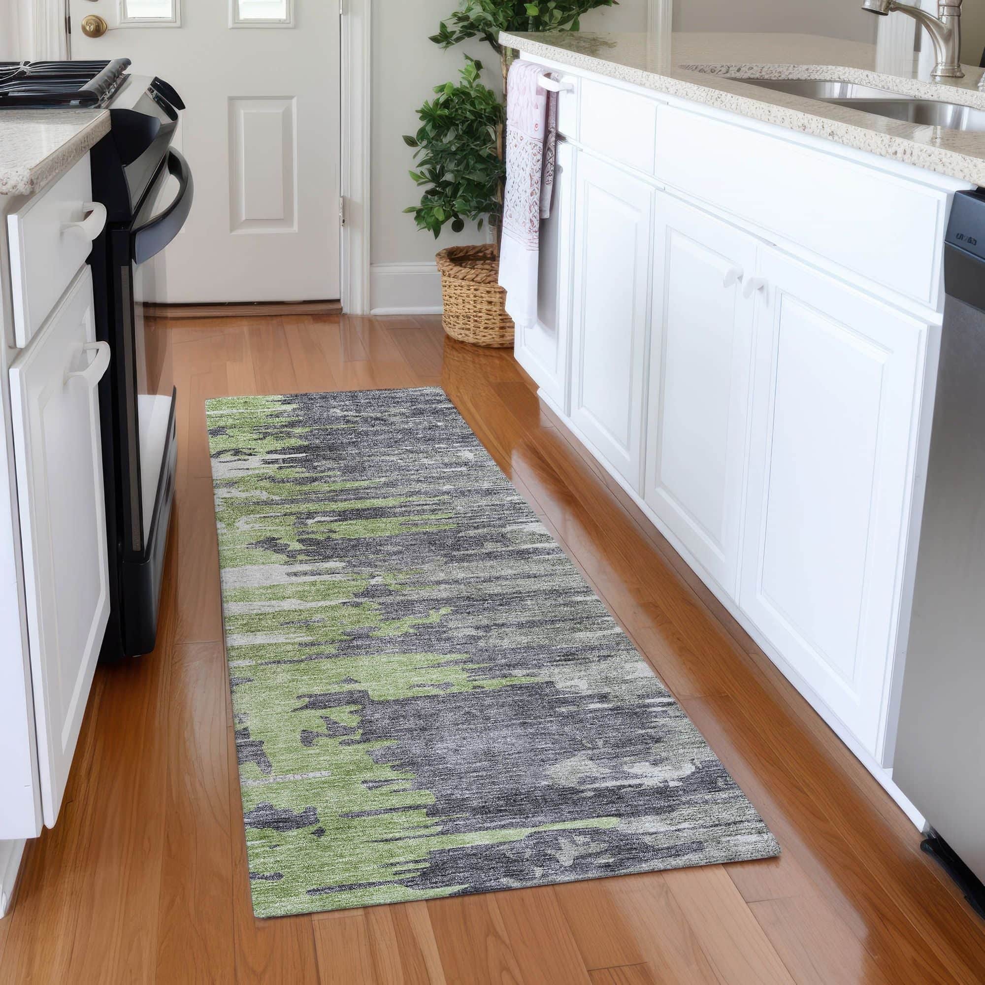 Machine Washable Green Rug - Indoor / Outdoor - Kids / Pet Friendly Modern Print Rug