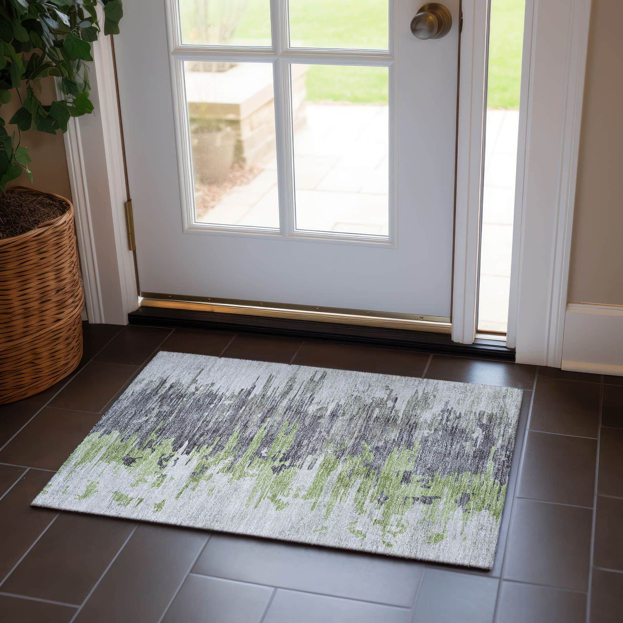 Machine Washable Green Rug - Indoor / Outdoor - Kids / Pet Friendly Modern Print Rug