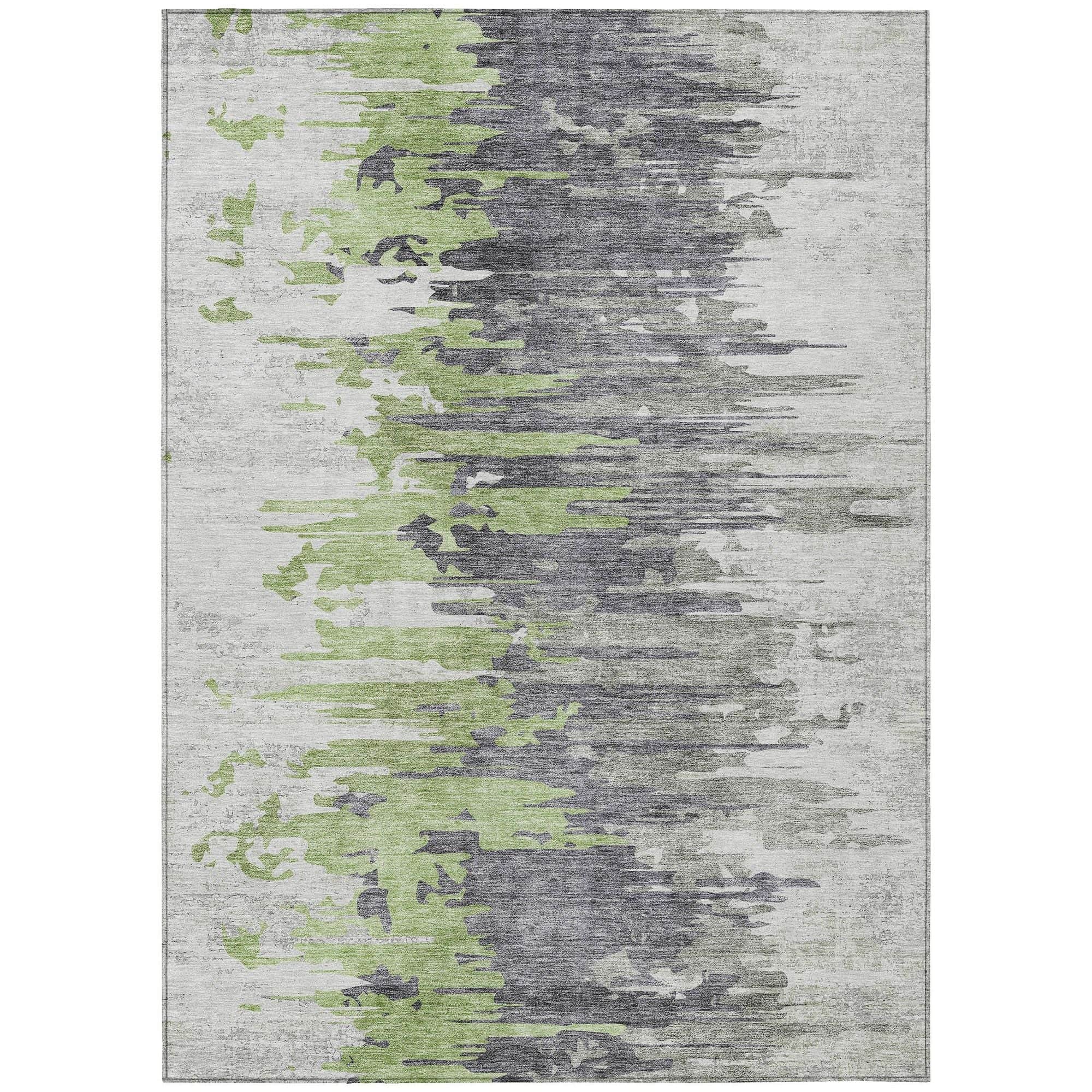 Machine Washable Green Rug - Indoor / Outdoor - Kids / Pet Friendly Modern Print Rug