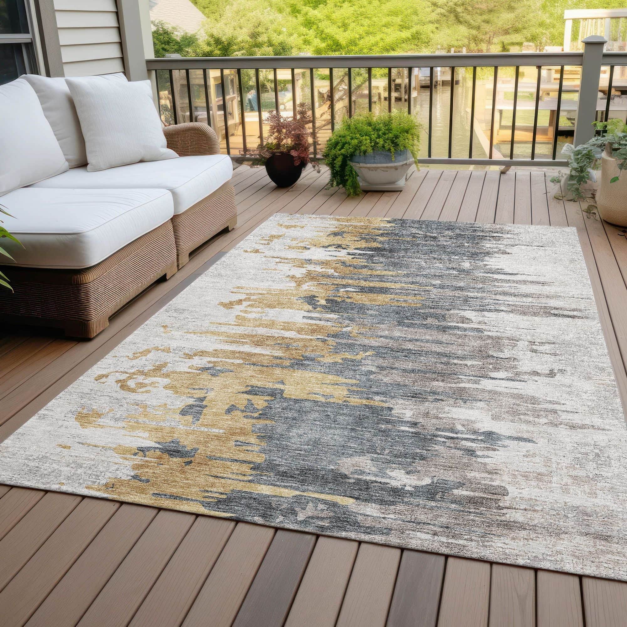 Machine Washable Ivory Rug - Indoor / Outdoor - Kids / Pet Friendly Modern Print Rug