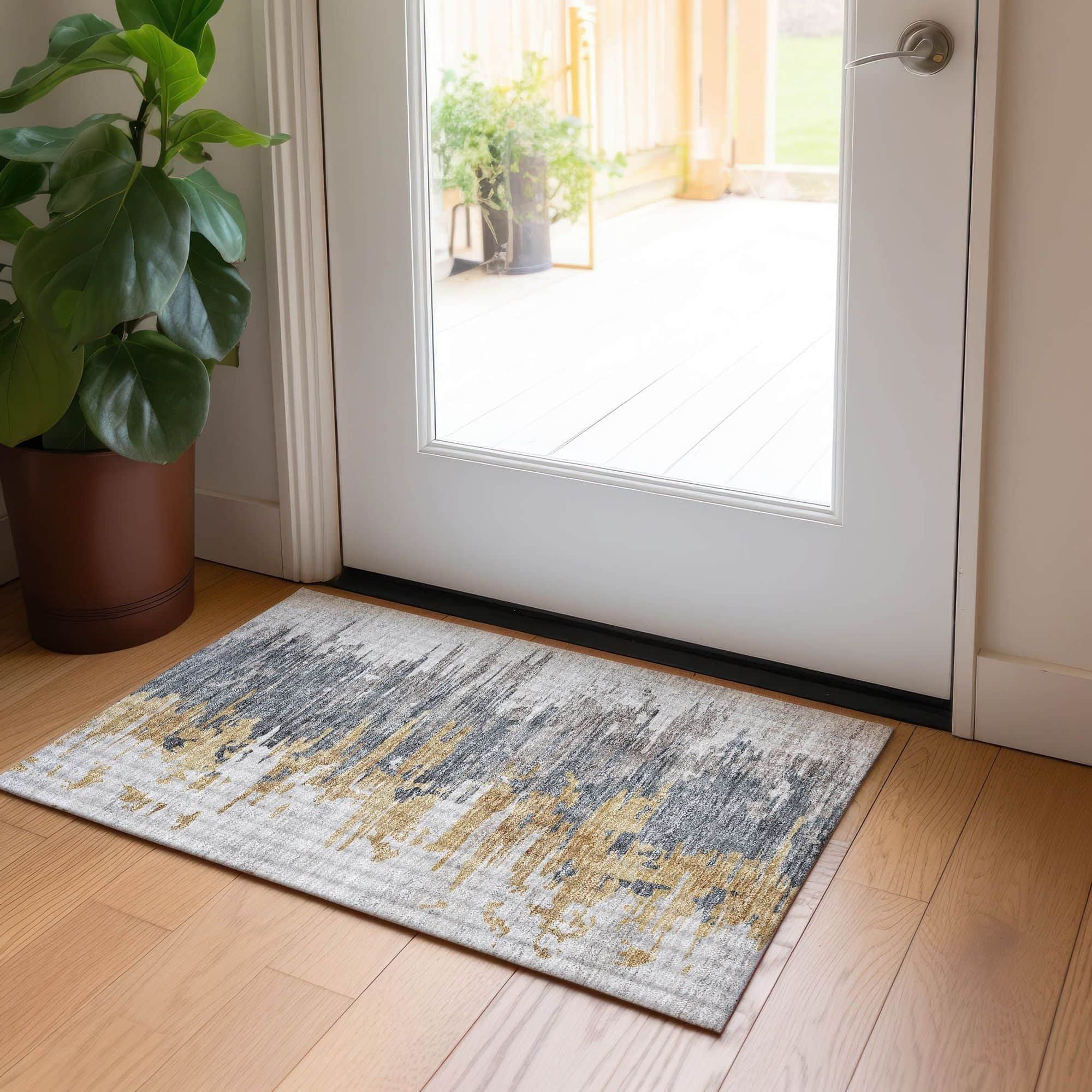 Machine Washable Ivory Rug - Indoor / Outdoor - Kids / Pet Friendly Modern Print Rug