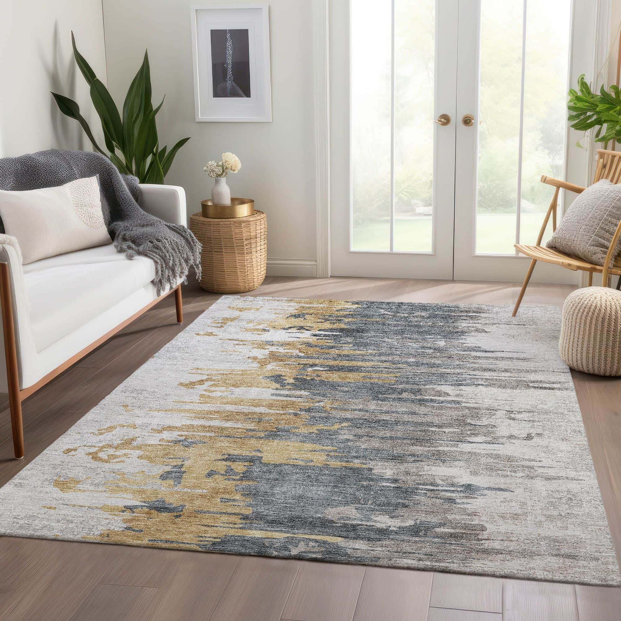 Machine Washable Ivory Rug - Indoor / Outdoor - Kids / Pet Friendly Modern Print Rug