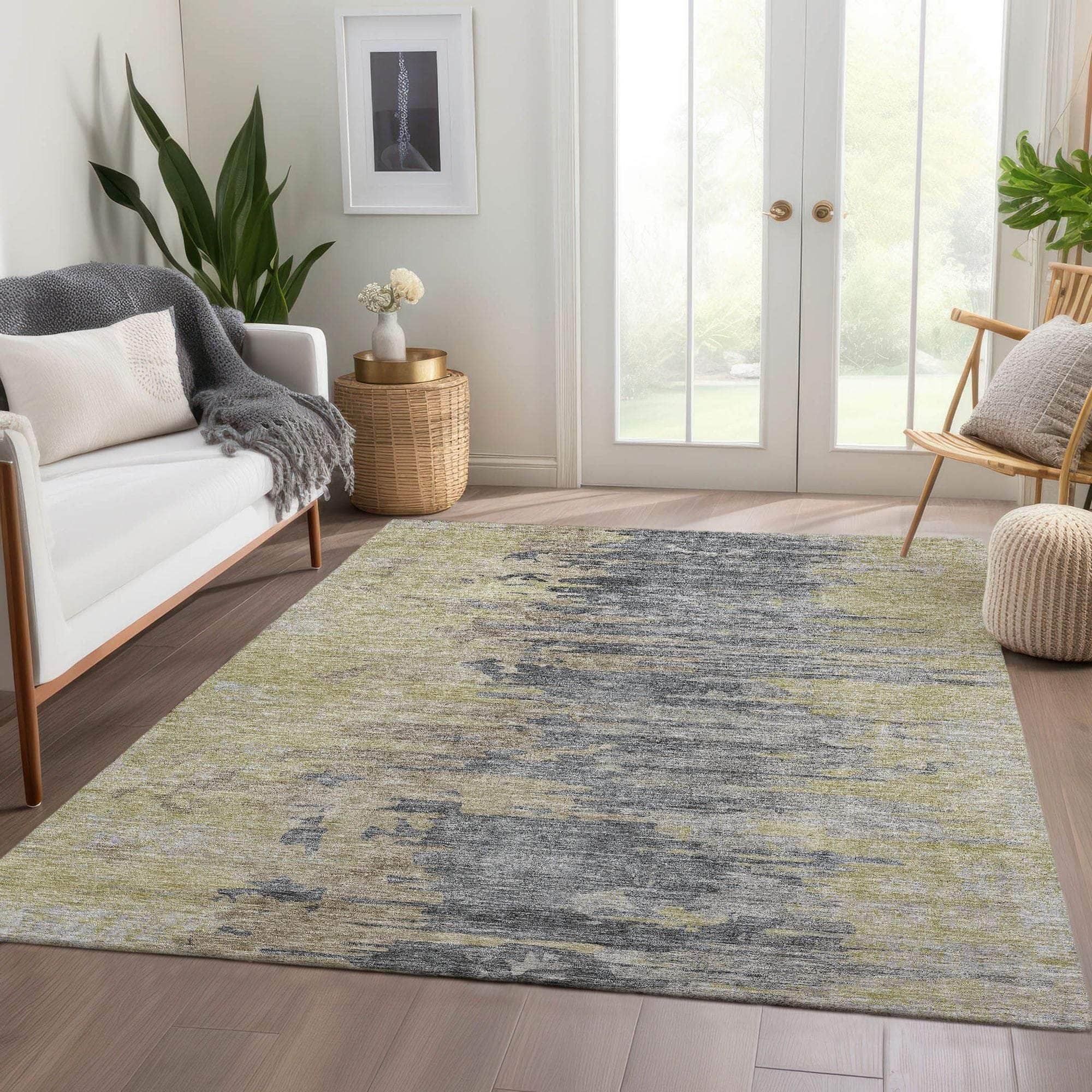 Machine Washable Pewter Gray Rug - Indoor / Outdoor - Kids / Pet Friendly Modern Print Rug