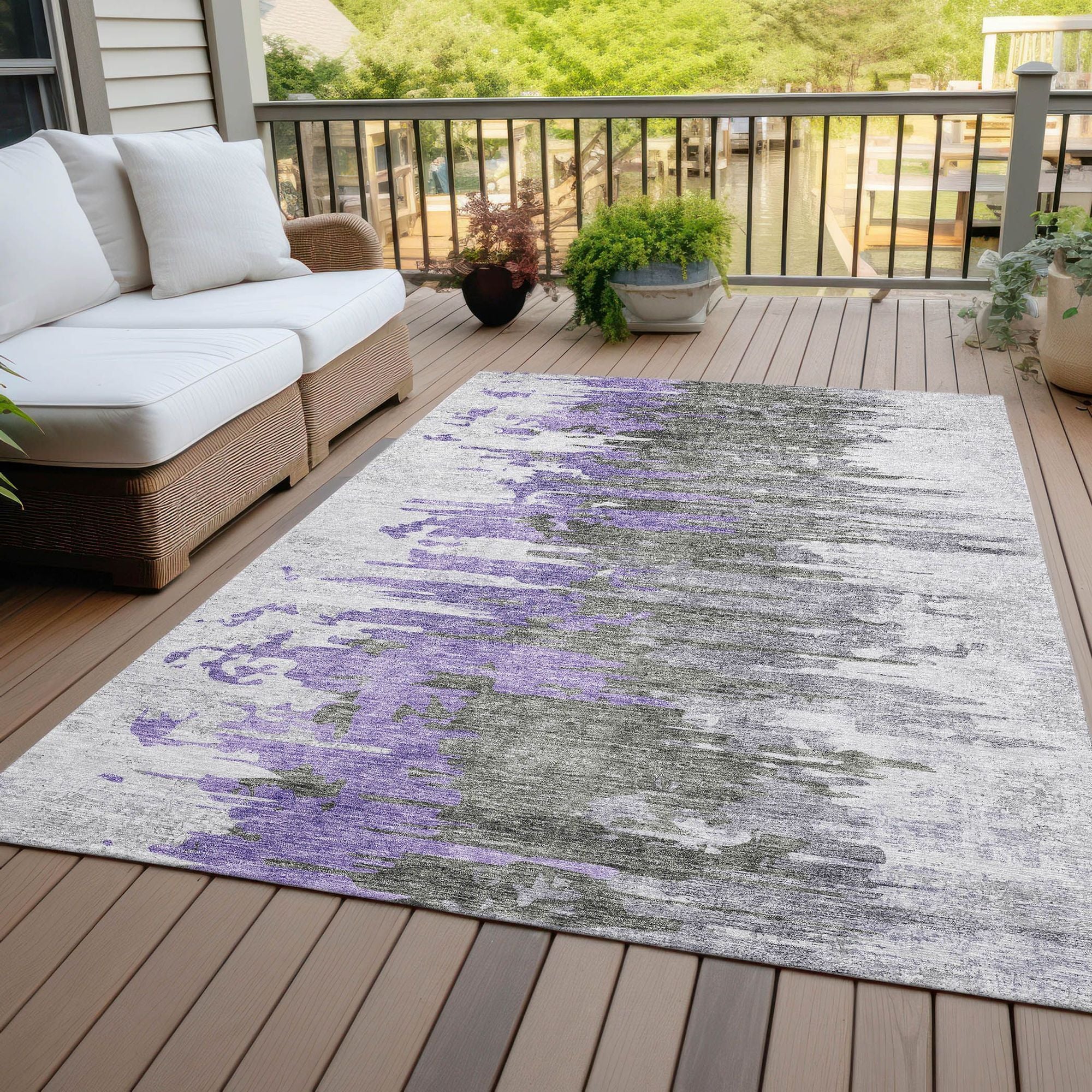 Machine Washable Purple Rug - Indoor / Outdoor - Kids / Pet Friendly Modern Print Rug