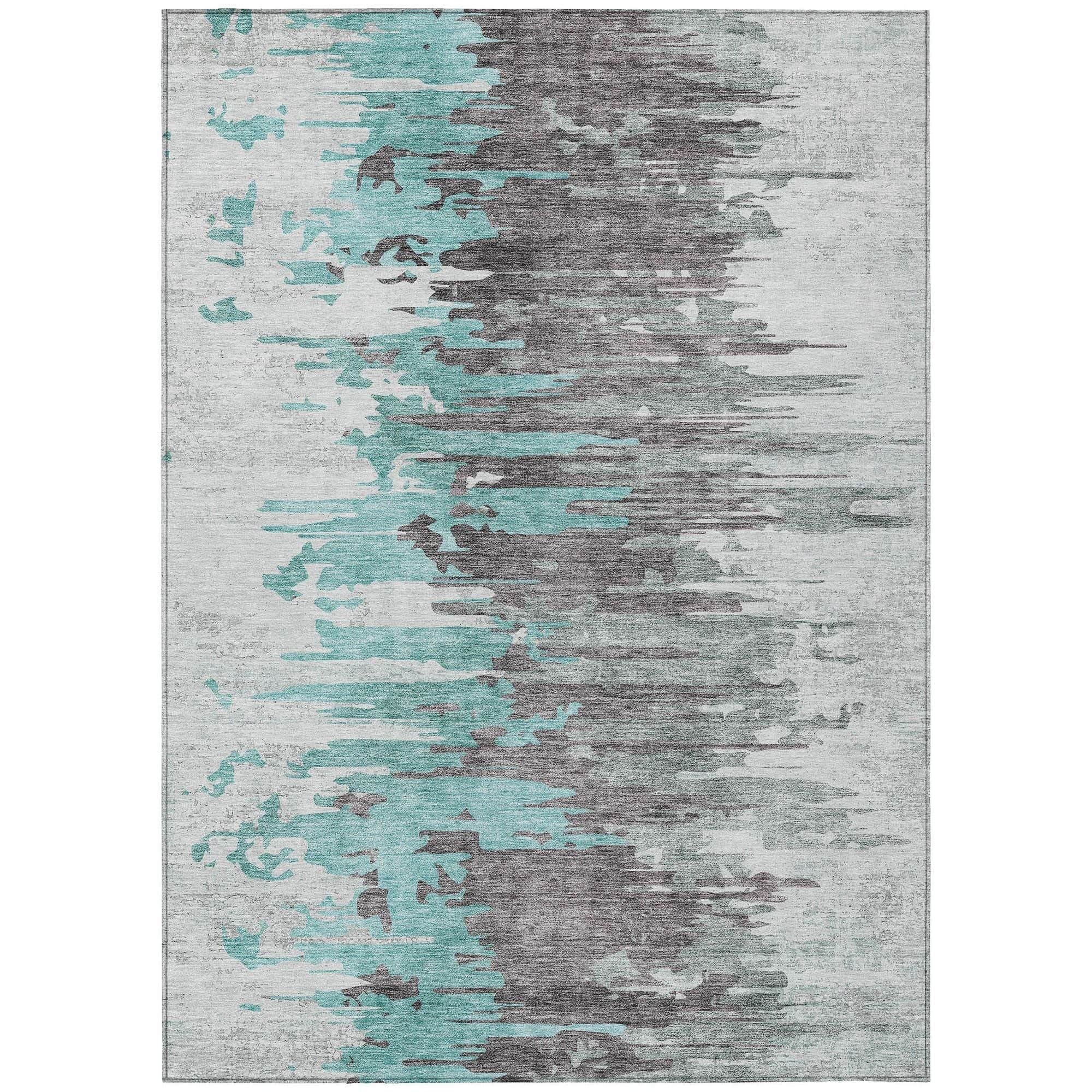 Machine Washable Teal Rug - Indoor / Outdoor - Kids / Pet Friendly Modern Print Rug