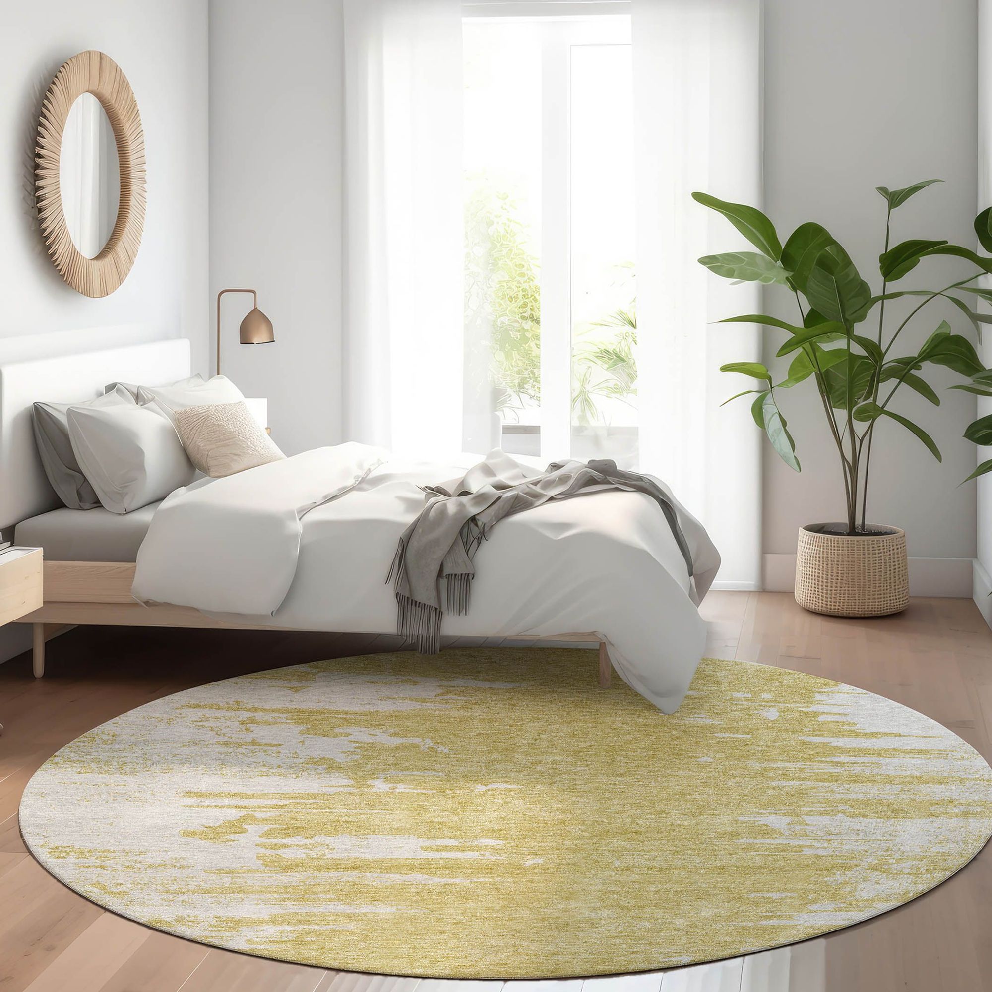 Machine Washable Gold Rug - Indoor / Outdoor - Kids / Pet Friendly Modern Print Rug