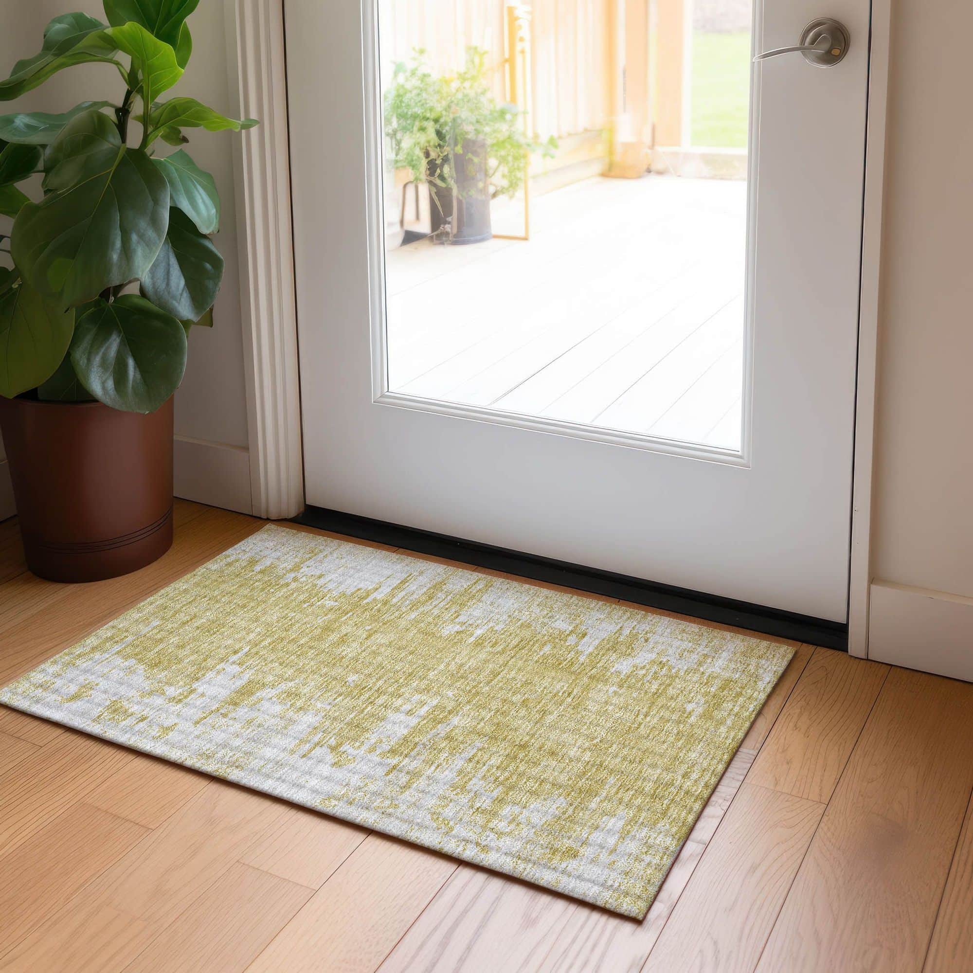 Machine Washable Gold Rug - Indoor / Outdoor - Kids / Pet Friendly Modern Print Rug