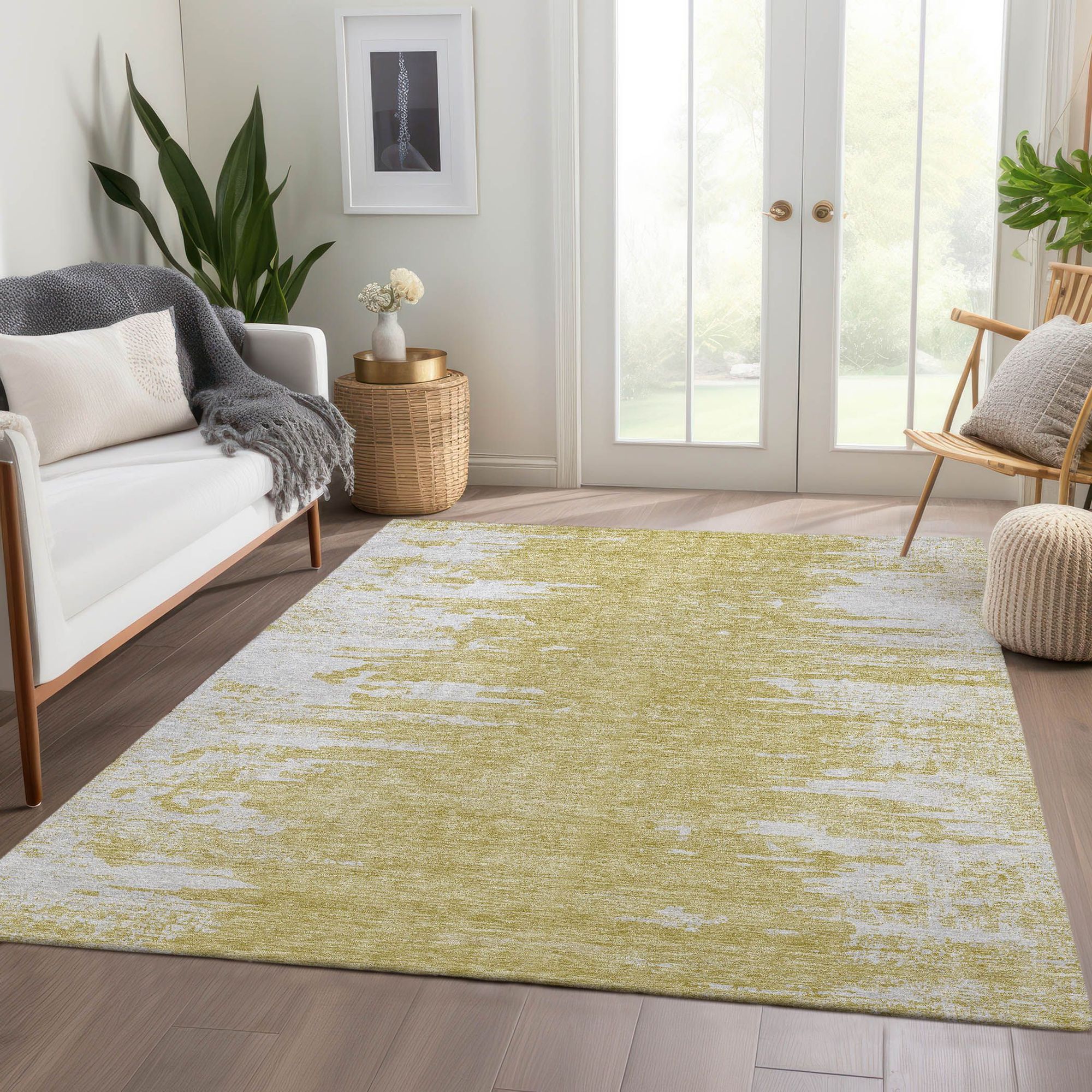 Machine Washable Gold Rug - Indoor / Outdoor - Kids / Pet Friendly Modern Print Rug