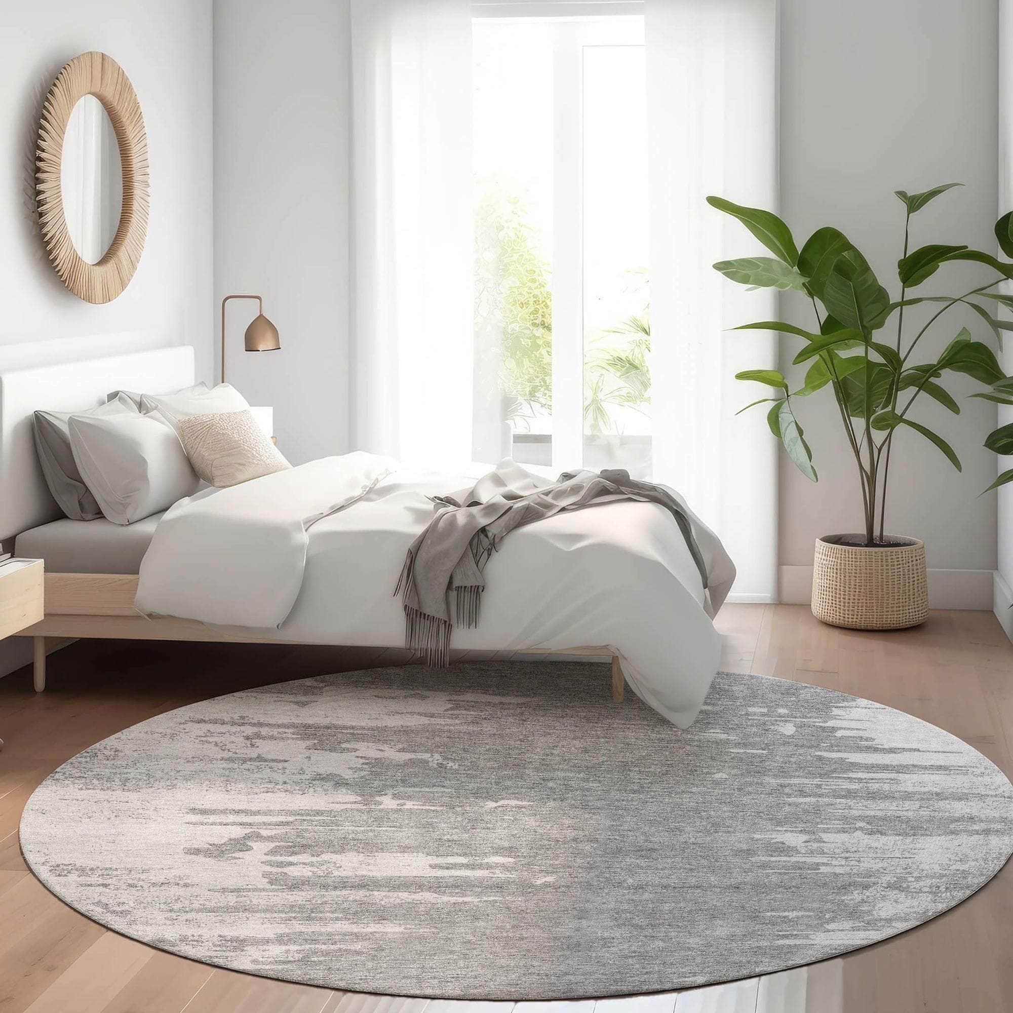 Machine Washable Silver Gray Rug - Indoor / Outdoor - Kids / Pet Friendly Modern Print Rug