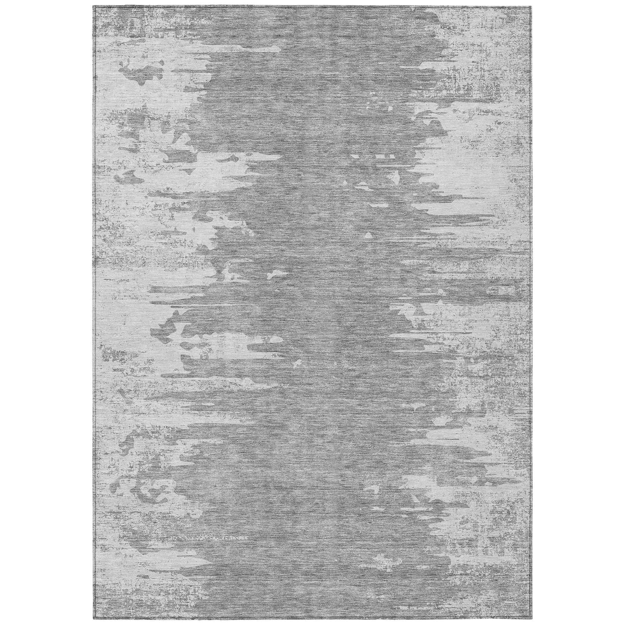 Machine Washable Silver Gray Rug - Indoor / Outdoor - Kids / Pet Friendly Modern Print Rug