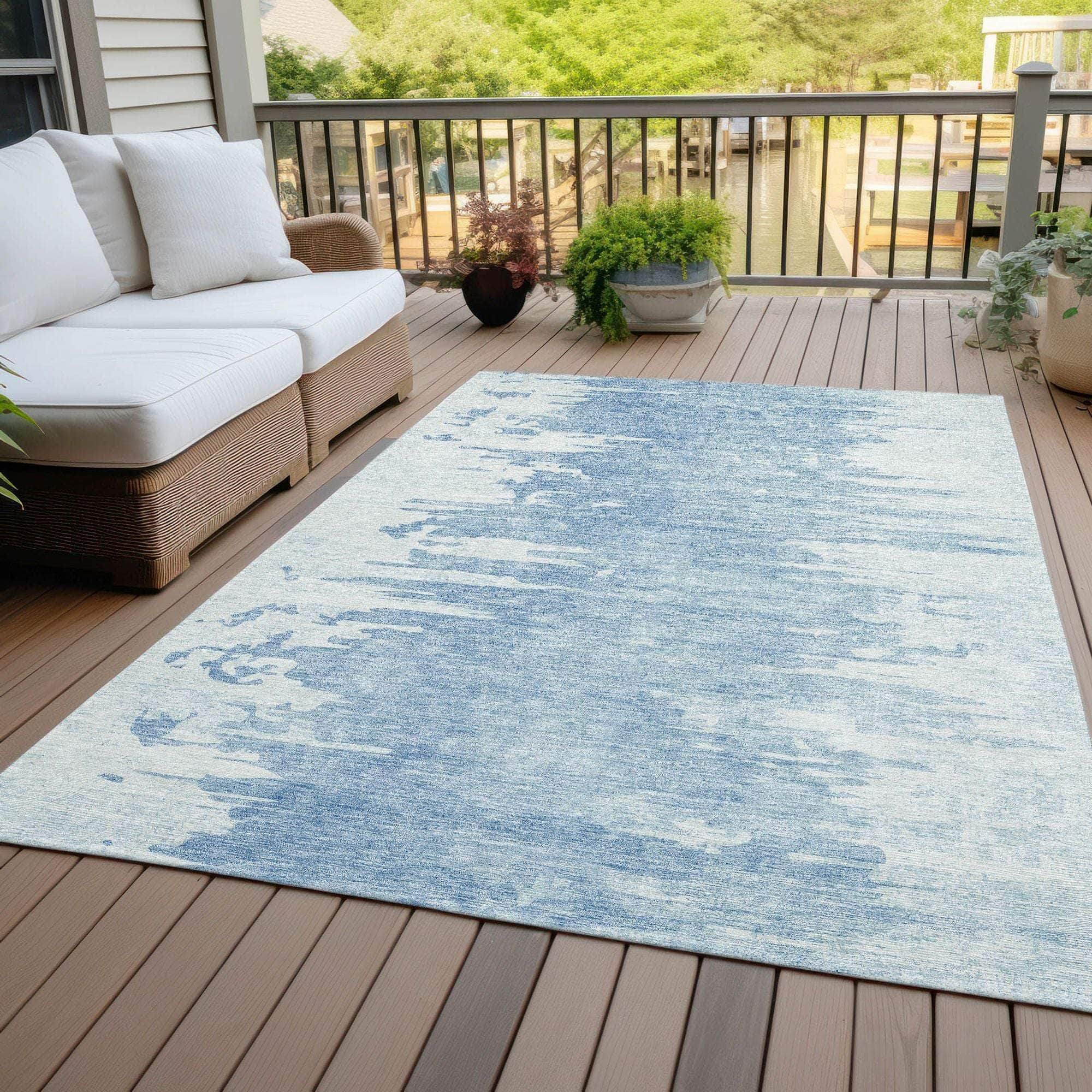 Machine Washable Sky Blue Rug - Indoor / Outdoor - Kids / Pet Friendly Modern Print Rug