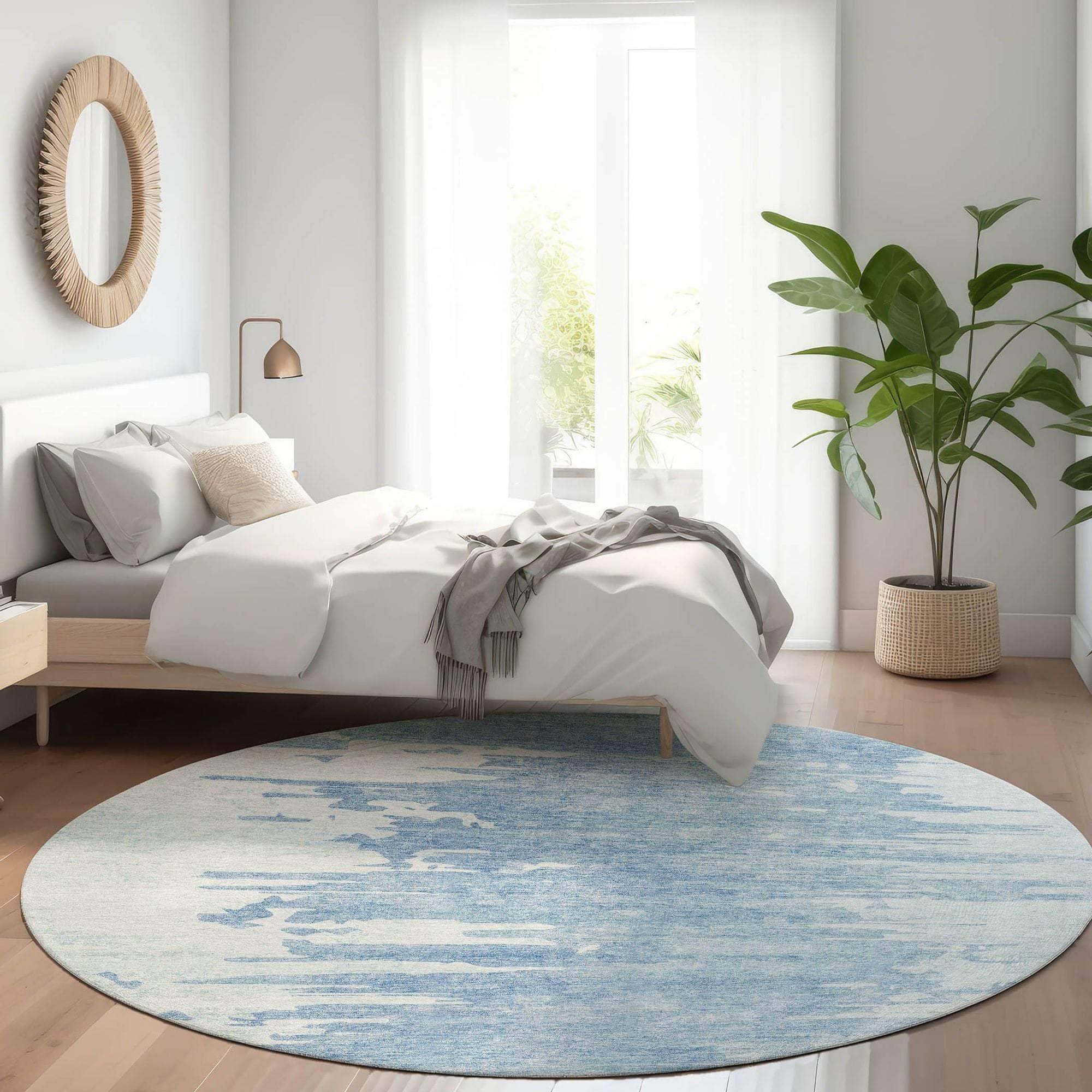 Machine Washable Sky Blue Rug - Indoor / Outdoor - Kids / Pet Friendly Modern Print Rug