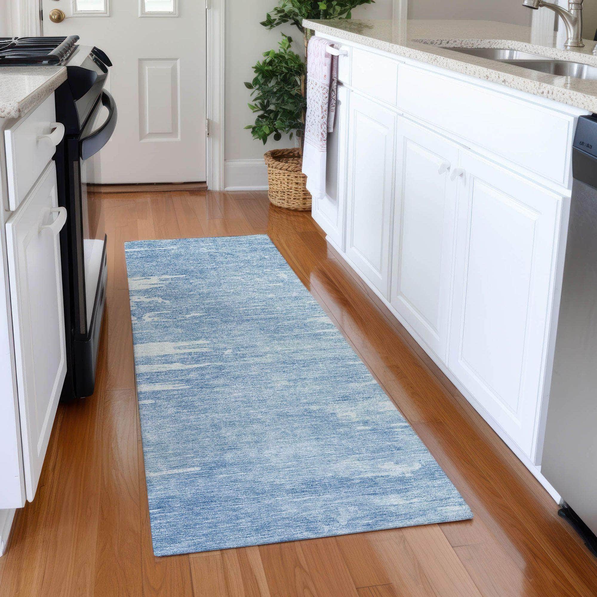 Machine Washable Sky Blue Rug - Indoor / Outdoor - Kids / Pet Friendly Modern Print Rug