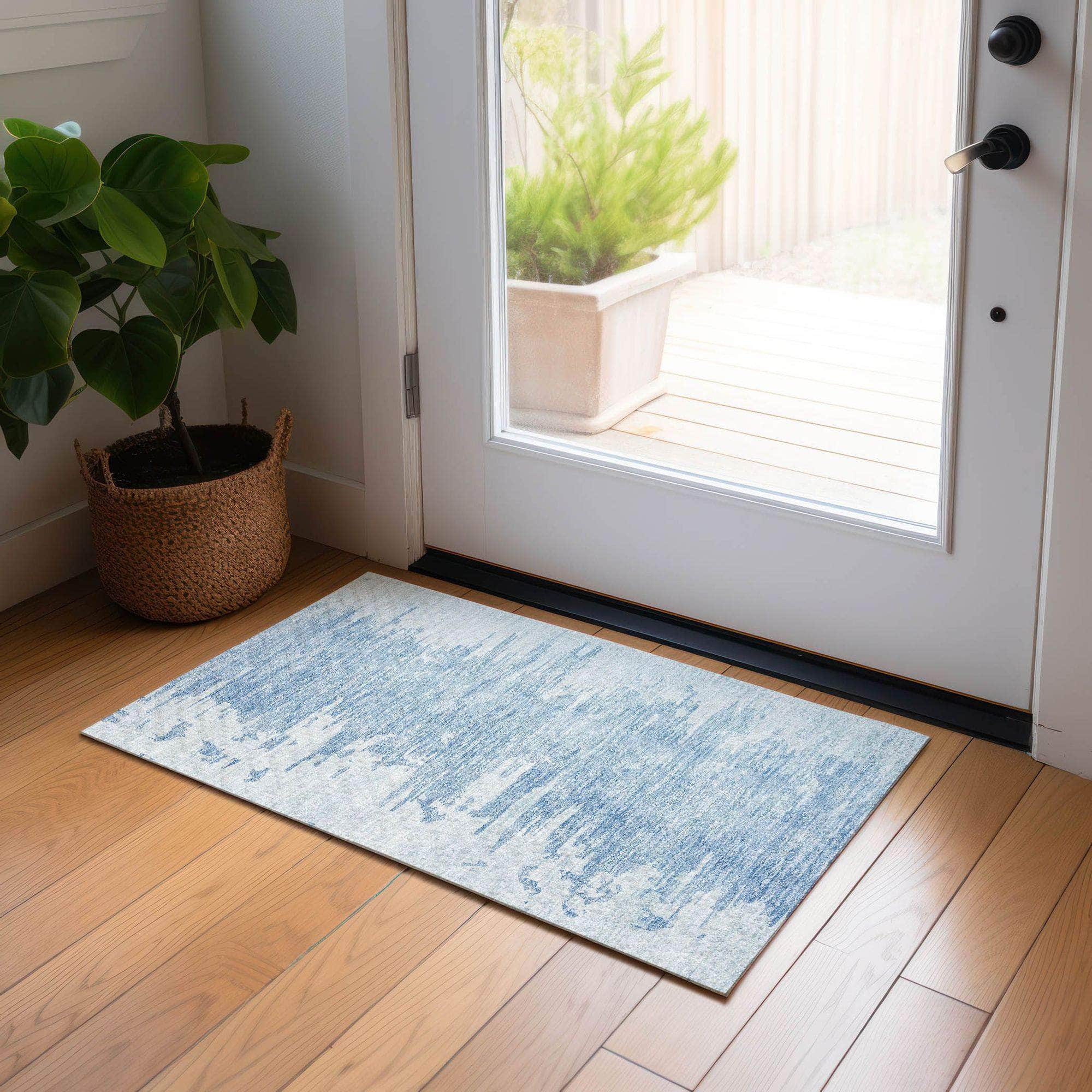 Machine Washable Sky Blue Rug - Indoor / Outdoor - Kids / Pet Friendly Modern Print Rug