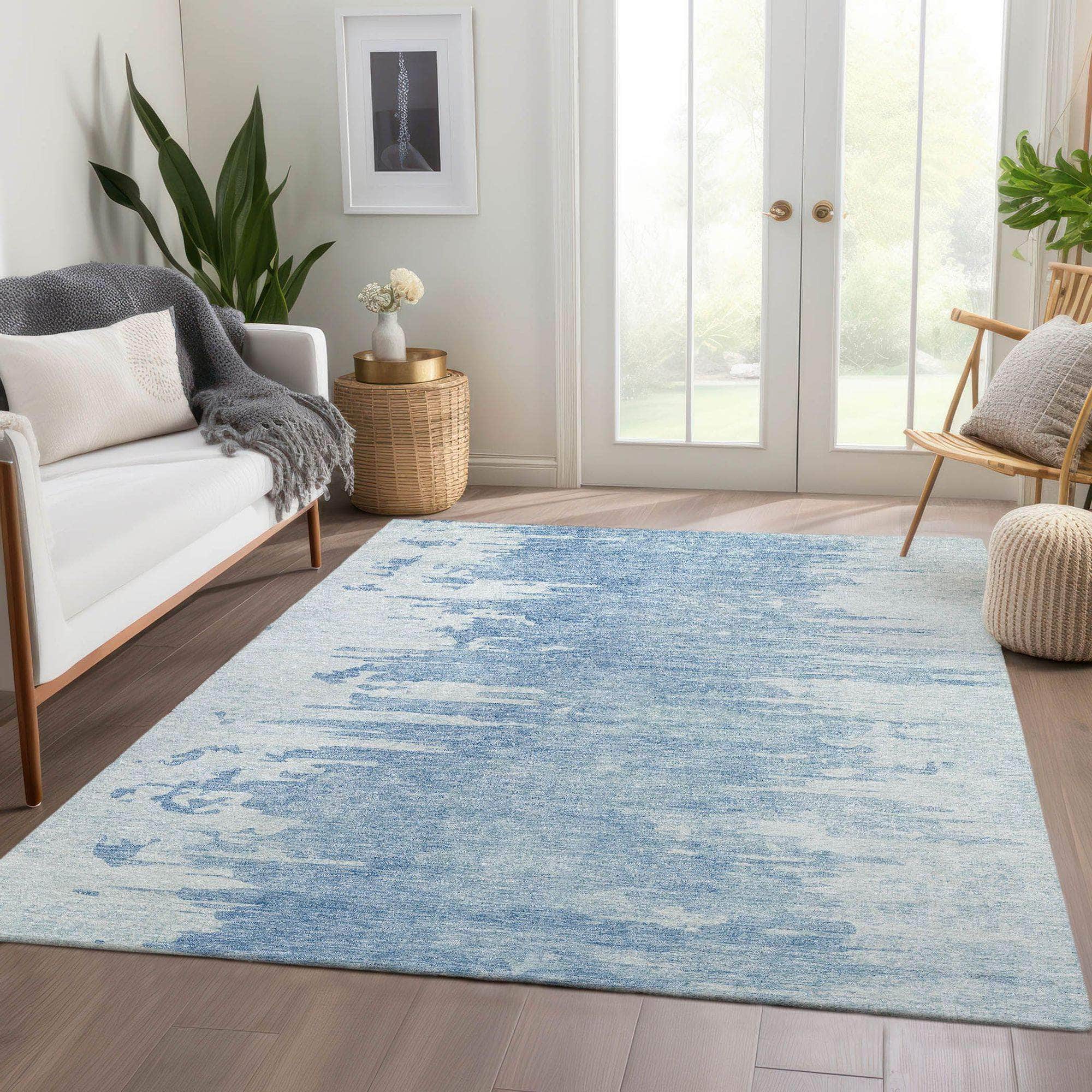 Machine Washable Sky Blue Rug - Indoor / Outdoor - Kids / Pet Friendly Modern Print Rug