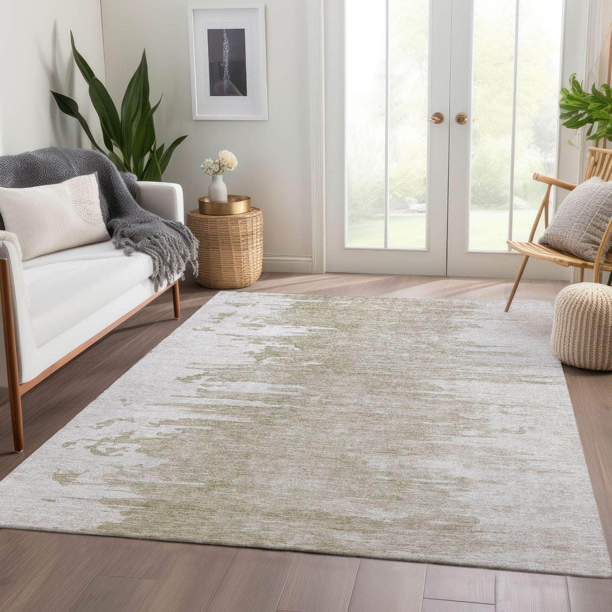 Machine Washable Taupe Brown Rug - Indoor / Outdoor - Kids / Pet Friendly Modern Print Rug