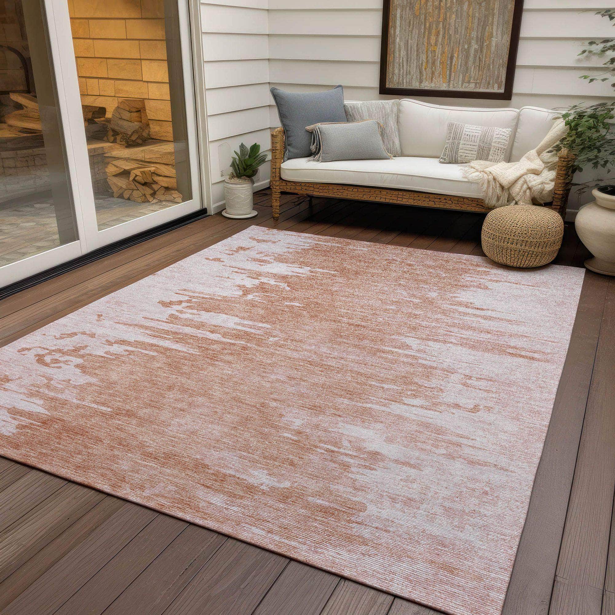 Machine Washable Terracotta Orange Rug - Indoor / Outdoor - Kids / Pet Friendly Modern Print Rug
