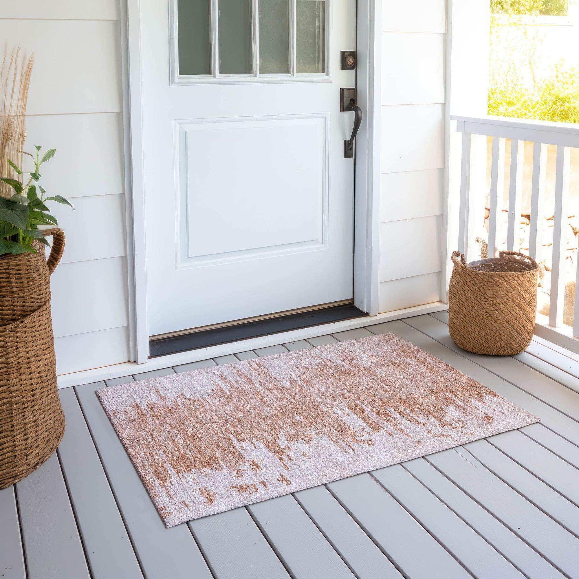 Machine Washable Terracotta Orange Rug - Indoor / Outdoor - Kids / Pet Friendly Modern Print Rug