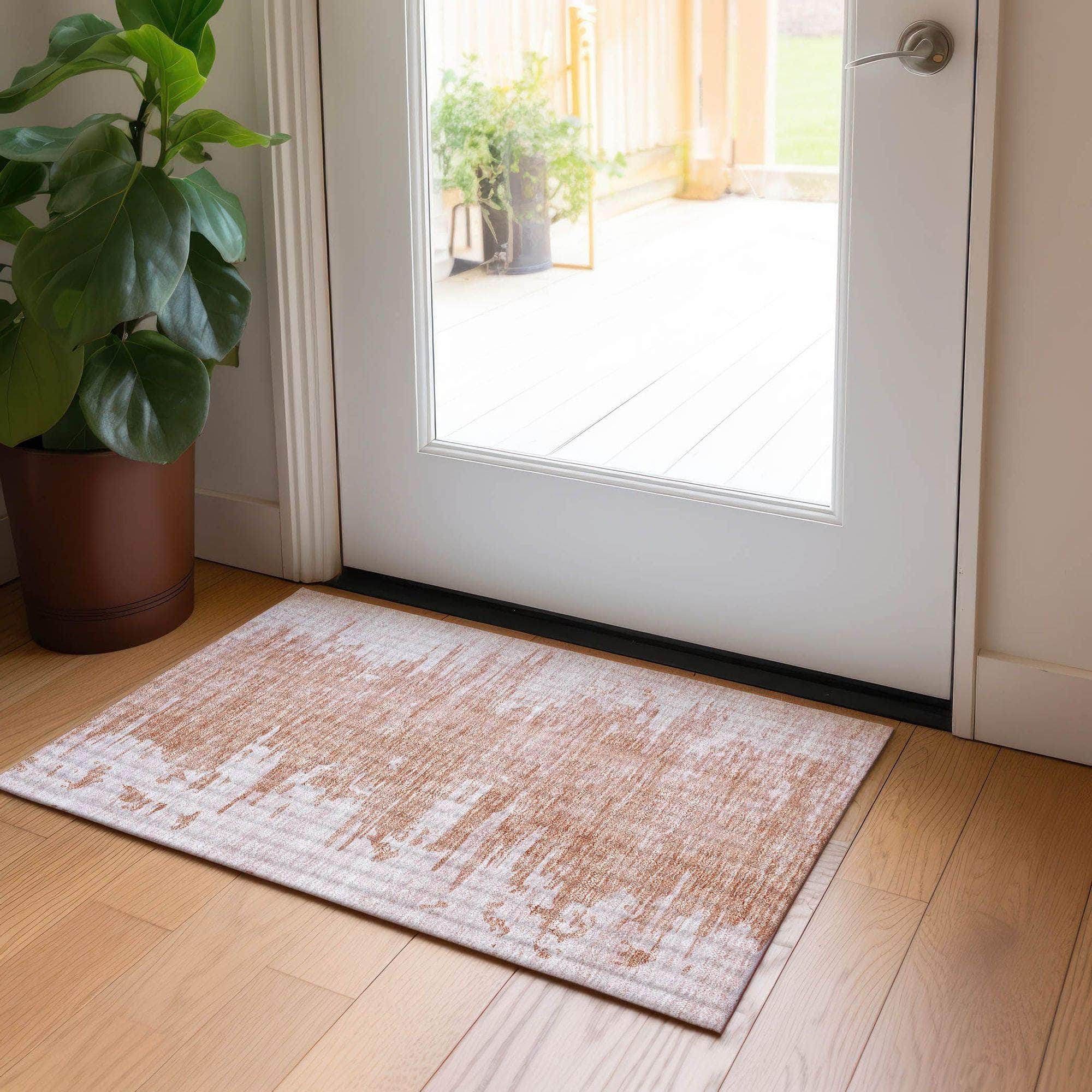 Machine Washable Terracotta Orange Rug - Indoor / Outdoor - Kids / Pet Friendly Modern Print Rug