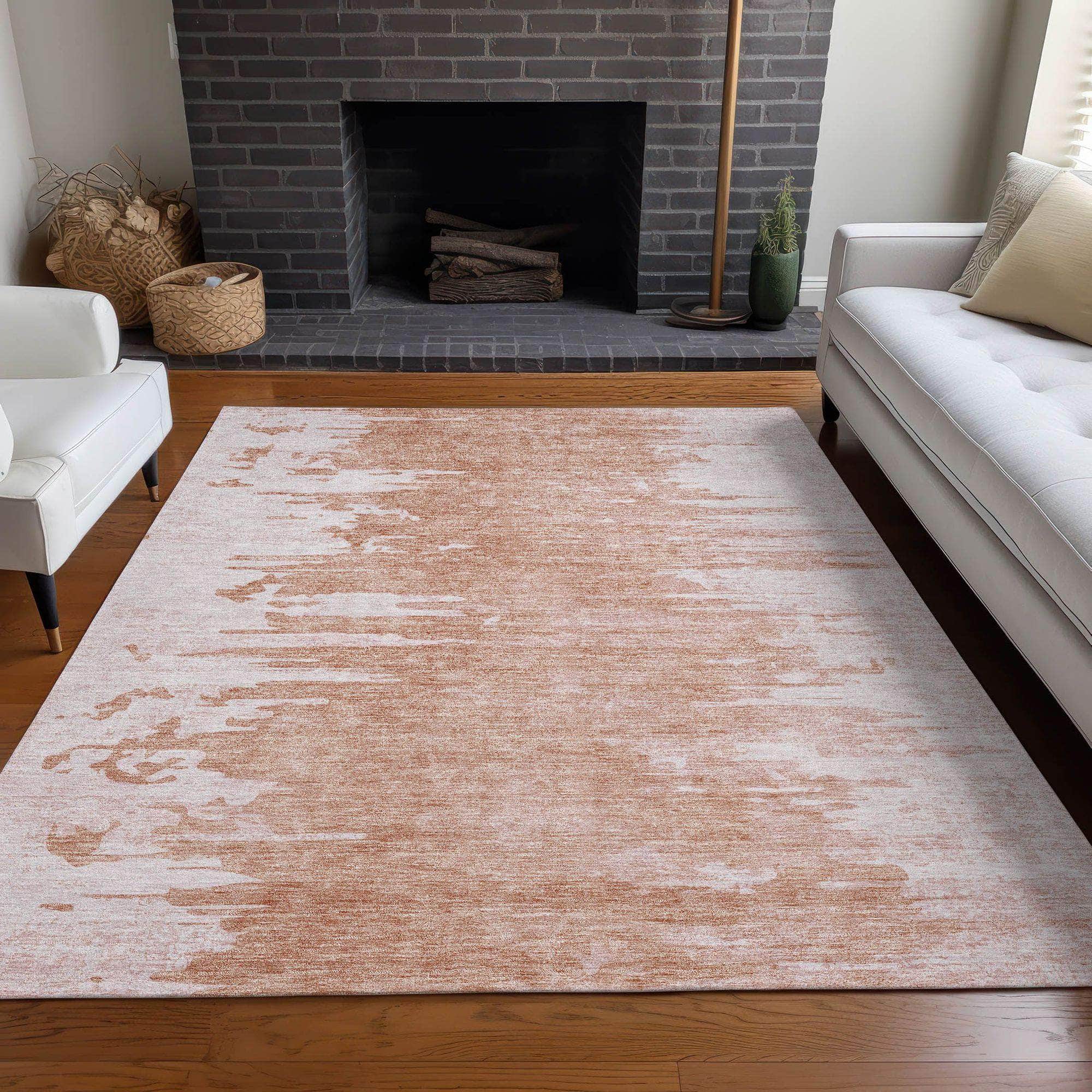 Machine Washable Terracotta Orange Rug - Indoor / Outdoor - Kids / Pet Friendly Modern Print Rug