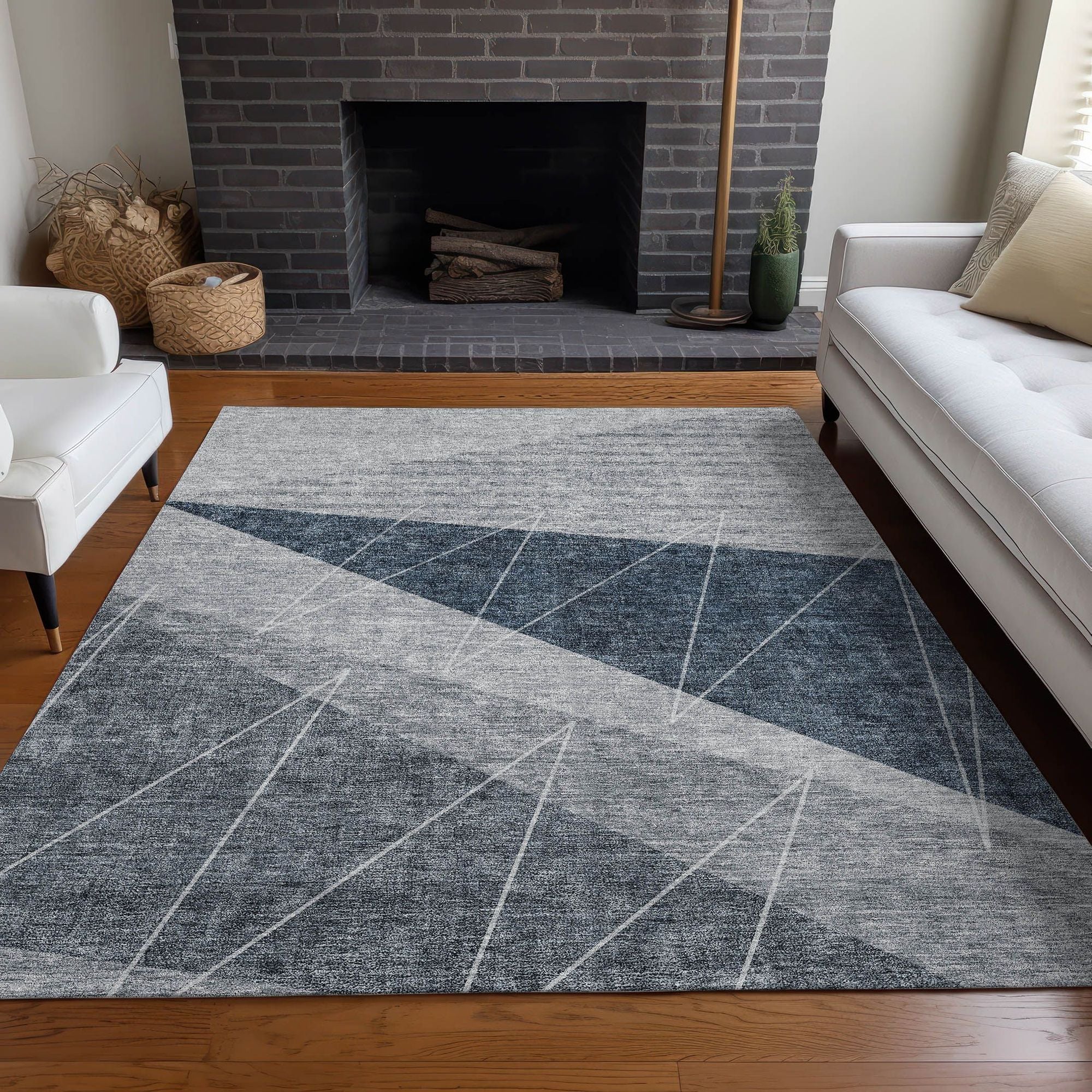 Machine Washable Charcoal Gray Rug - Indoor / Outdoor - Kids / Pet Friendly Modern Print Rug