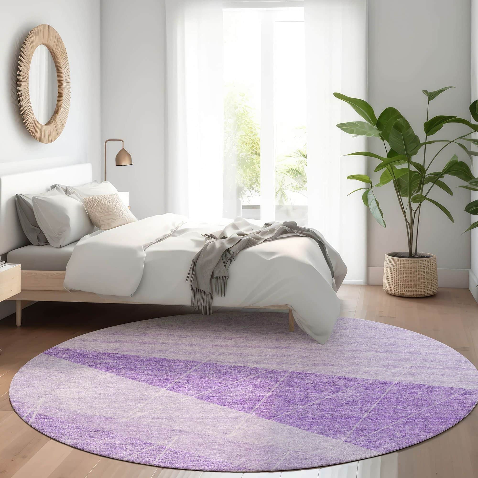 Machine Washable Lavender Purple Rug - Indoor / Outdoor - Kids / Pet Friendly Modern Print Rug