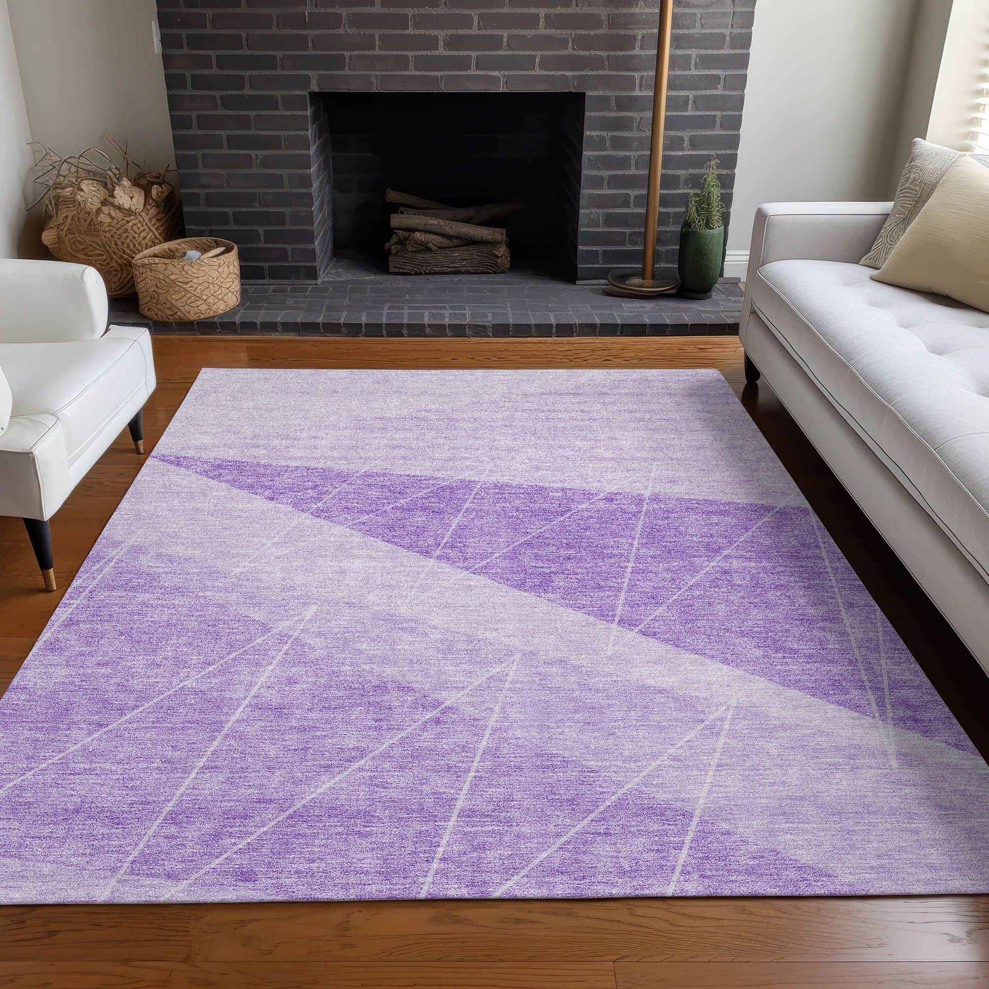 Machine Washable Lavender Purple Rug - Indoor / Outdoor - Kids / Pet Friendly Modern Print Rug