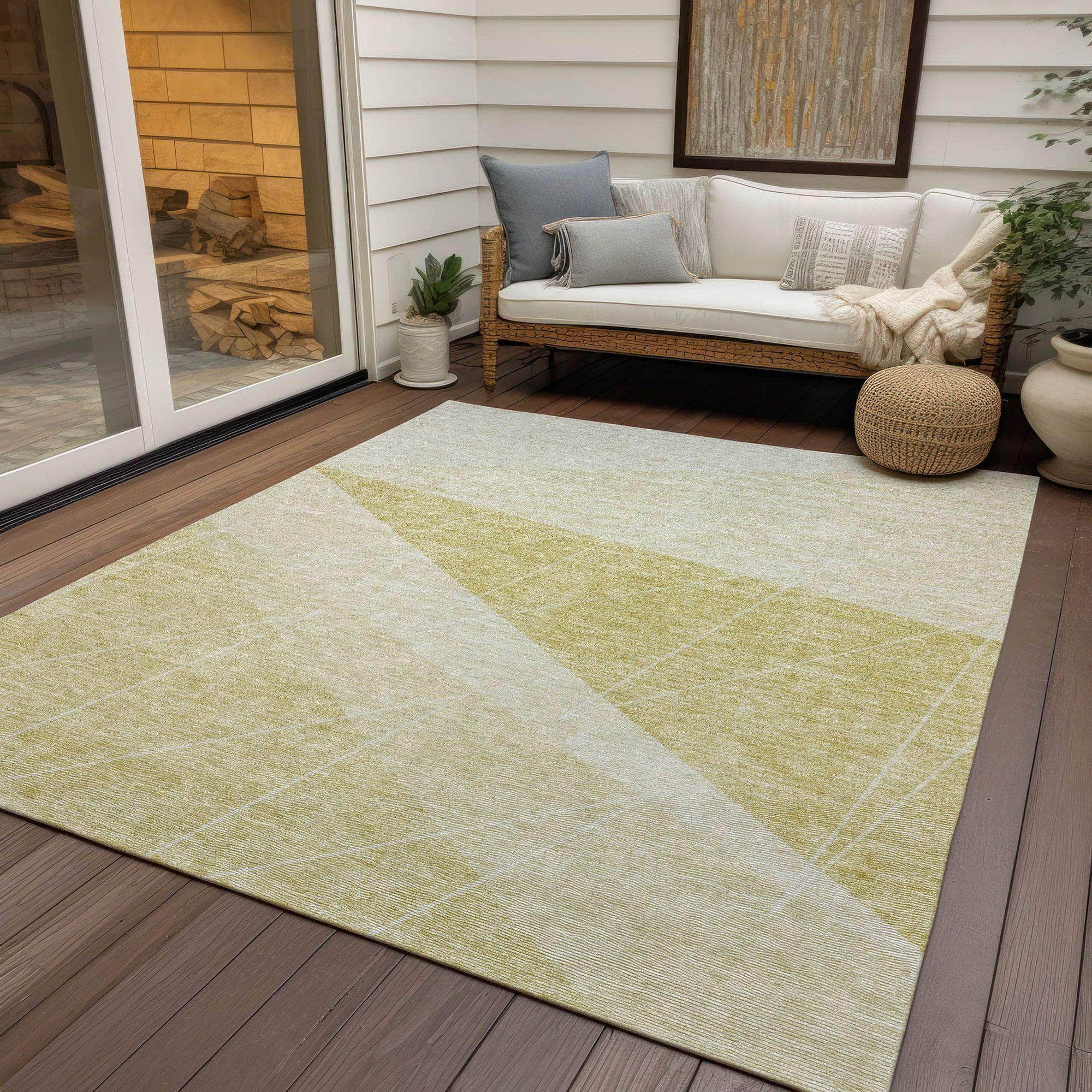 Machine Washable Wheat Gold Rug - Indoor / Outdoor - Kids / Pet Friendly Modern Print Rug