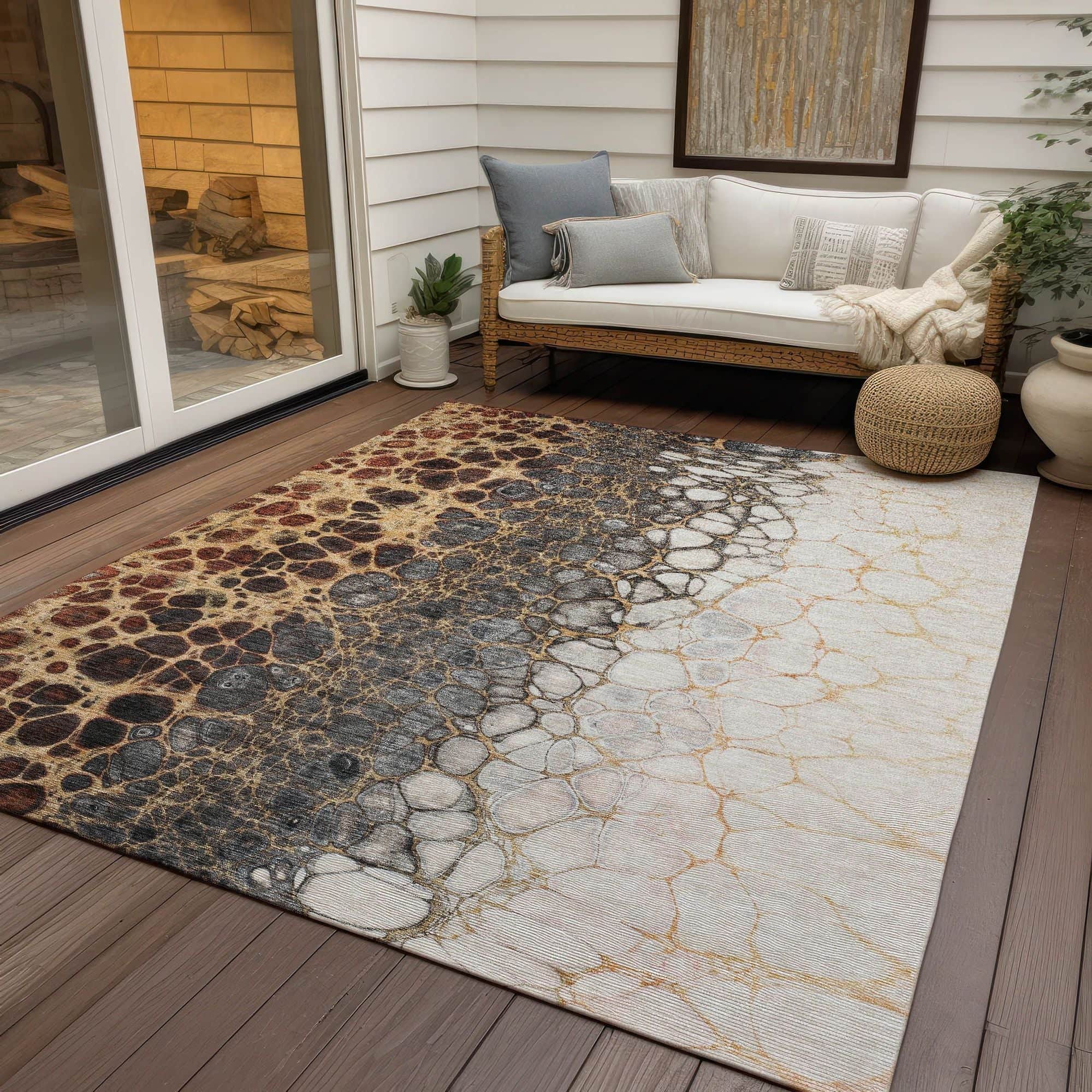 Machine Washable Ivory Rug - Indoor / Outdoor - Kids / Pet Friendly Abstract Print Rug
